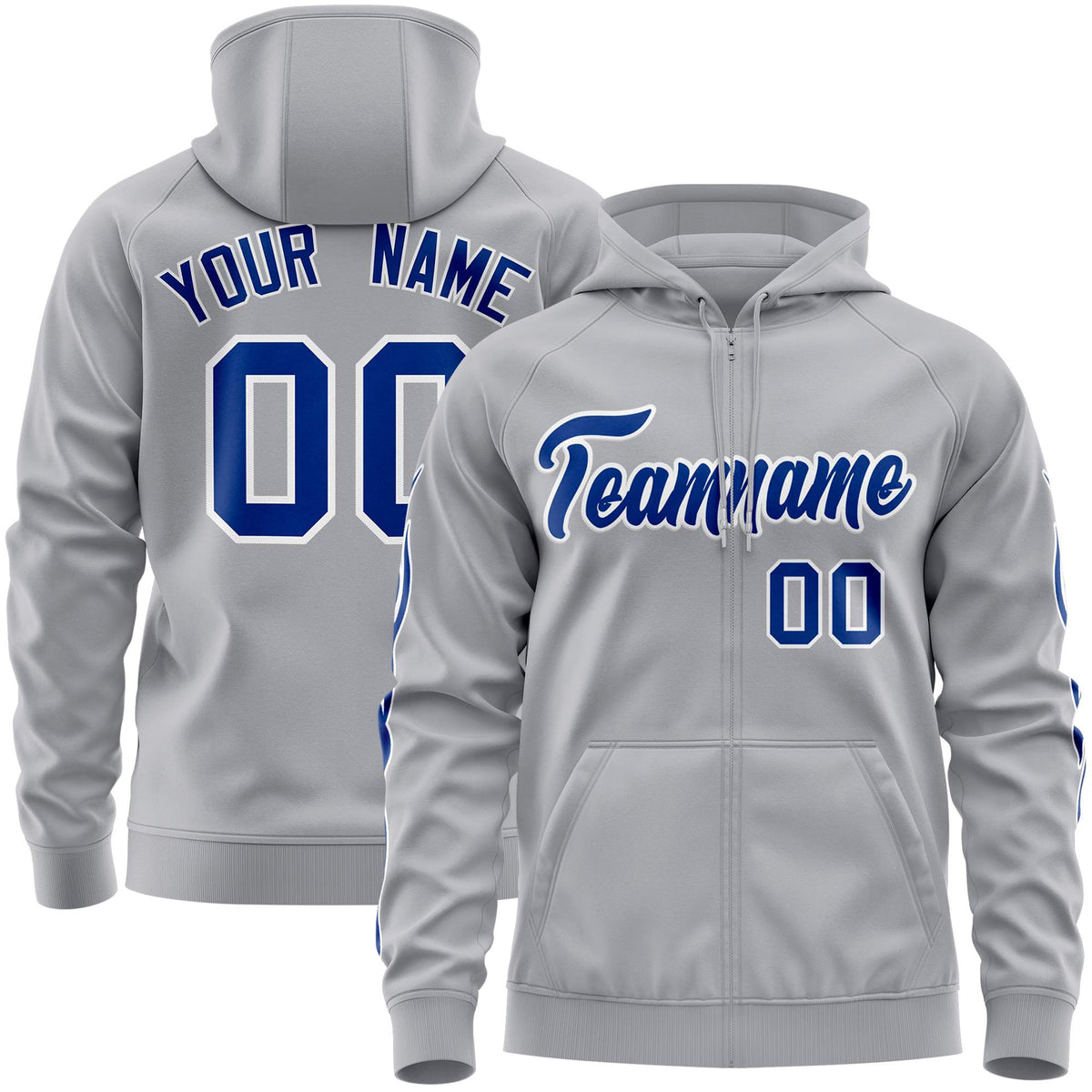 Custom Stitched Gray Royal Sports Full-Zip Sweatshirt Hoodie with Flame| KXKSHOP