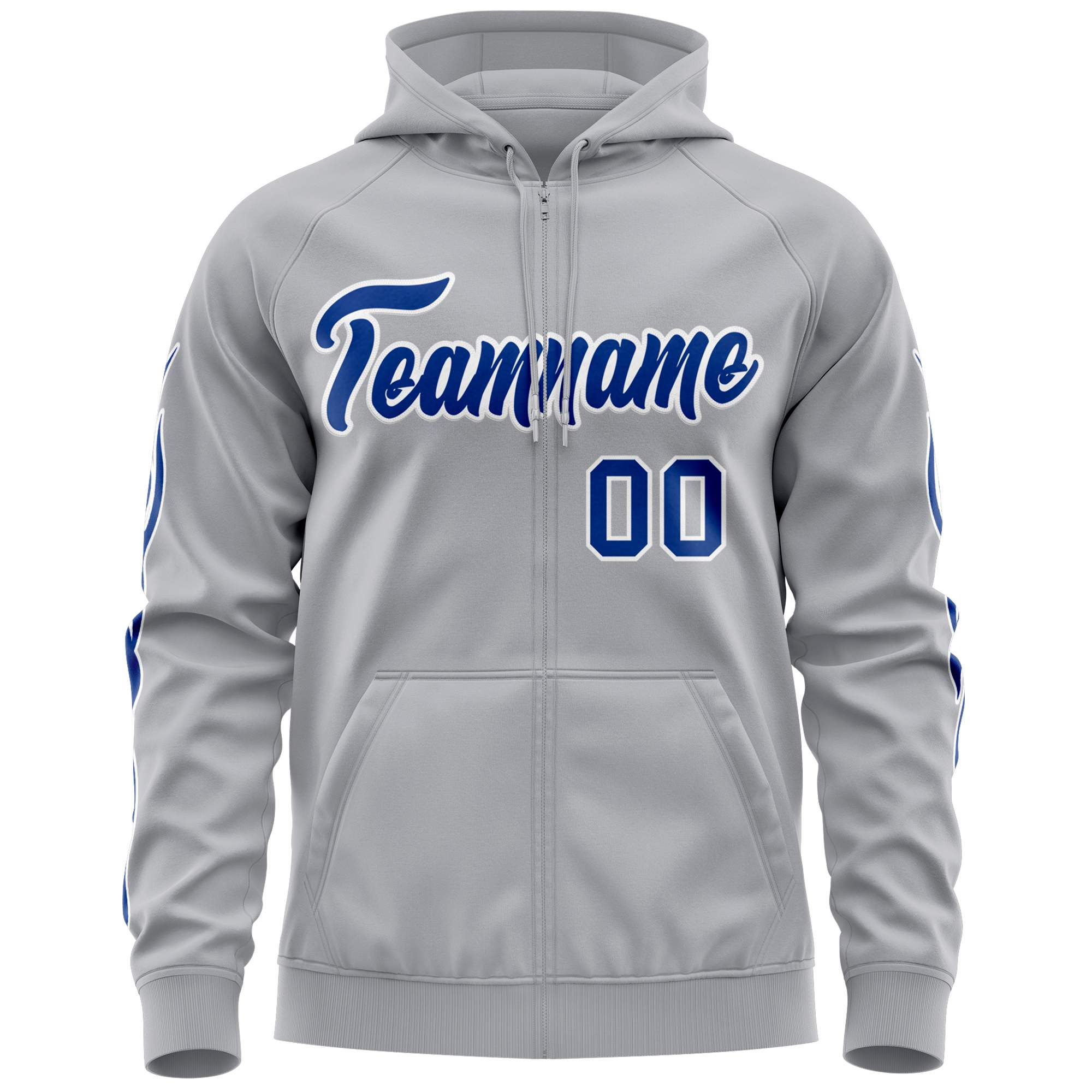 Custom Stitched Gray Royal Sports Full-Zip Sweatshirt Hoodie with Flame| KXKSHOP