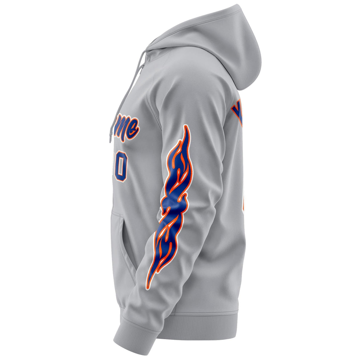 Custom Stitched Gray Royal Sports Full-Zip Sweatshirt Hoodie with Flame| KXKSHOP
