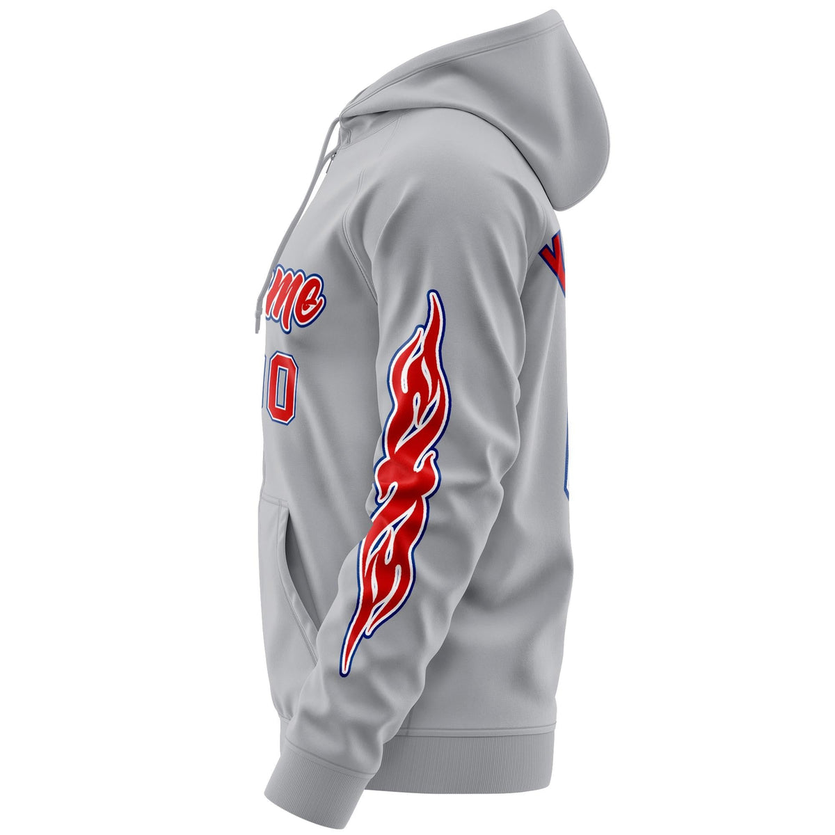 Custom Stitched Gray Red Sports Full-Zip Sweatshirt Hoodie with Flame| KXKSHOP