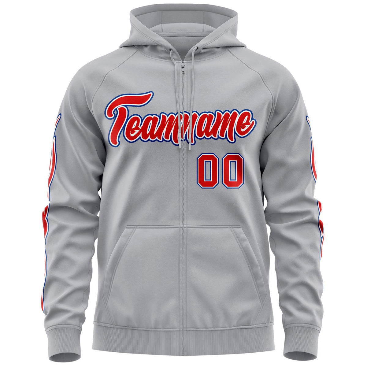 Custom Stitched Gray Red Sports Full-Zip Sweatshirt Hoodie with Flame| KXKSHOP