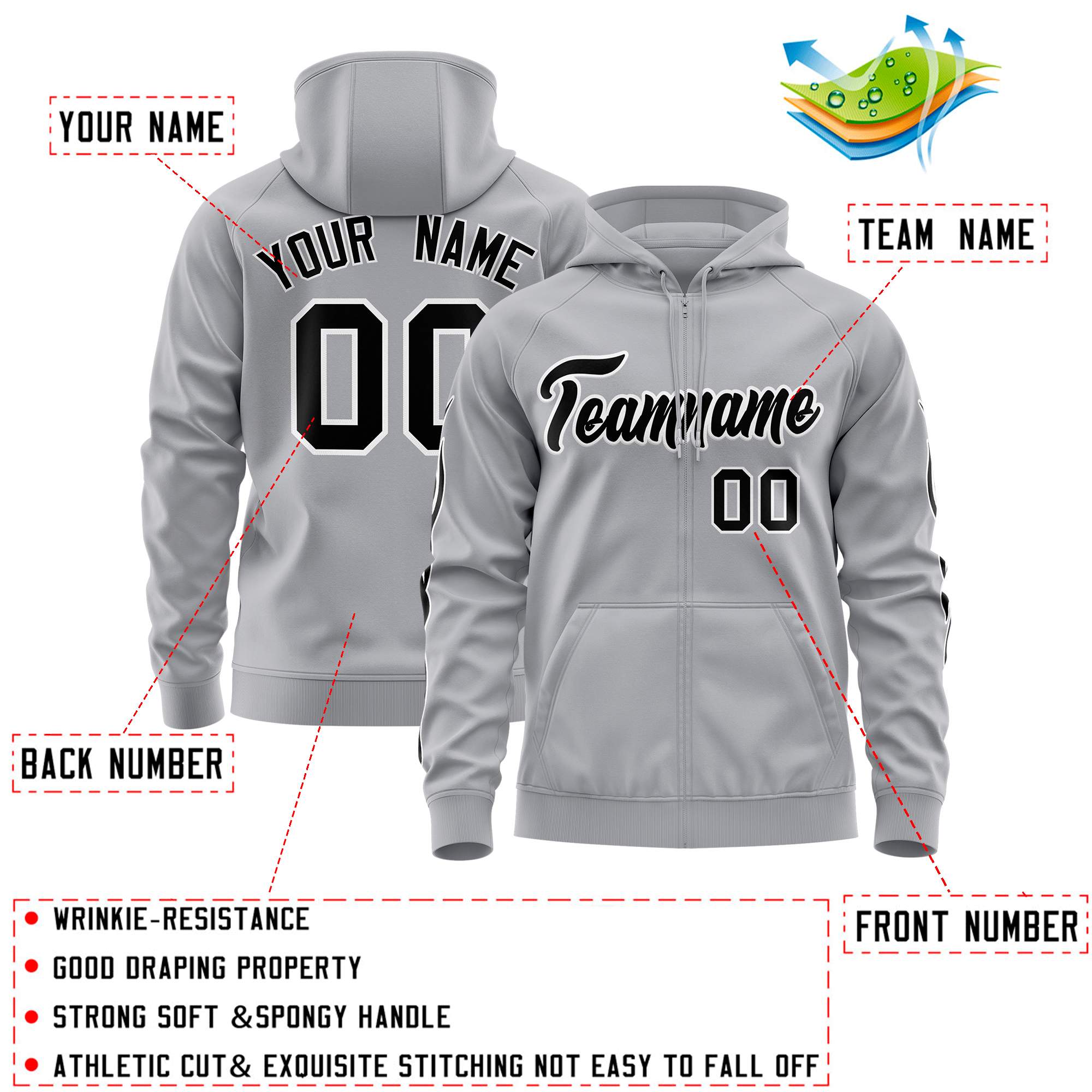 Custom Stitched Gray Black Sports Full-Zip Sweatshirt Hoodie with Flame| KXKSHOP