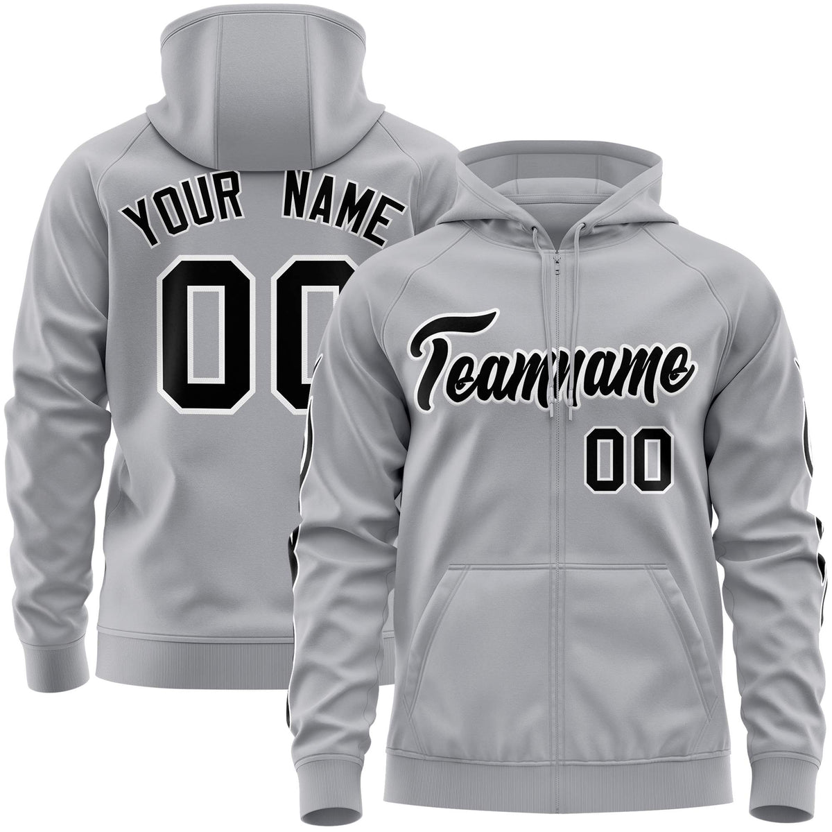Custom Stitched Gray Black Sports Full-Zip Sweatshirt Hoodie with Flame| KXKSHOP