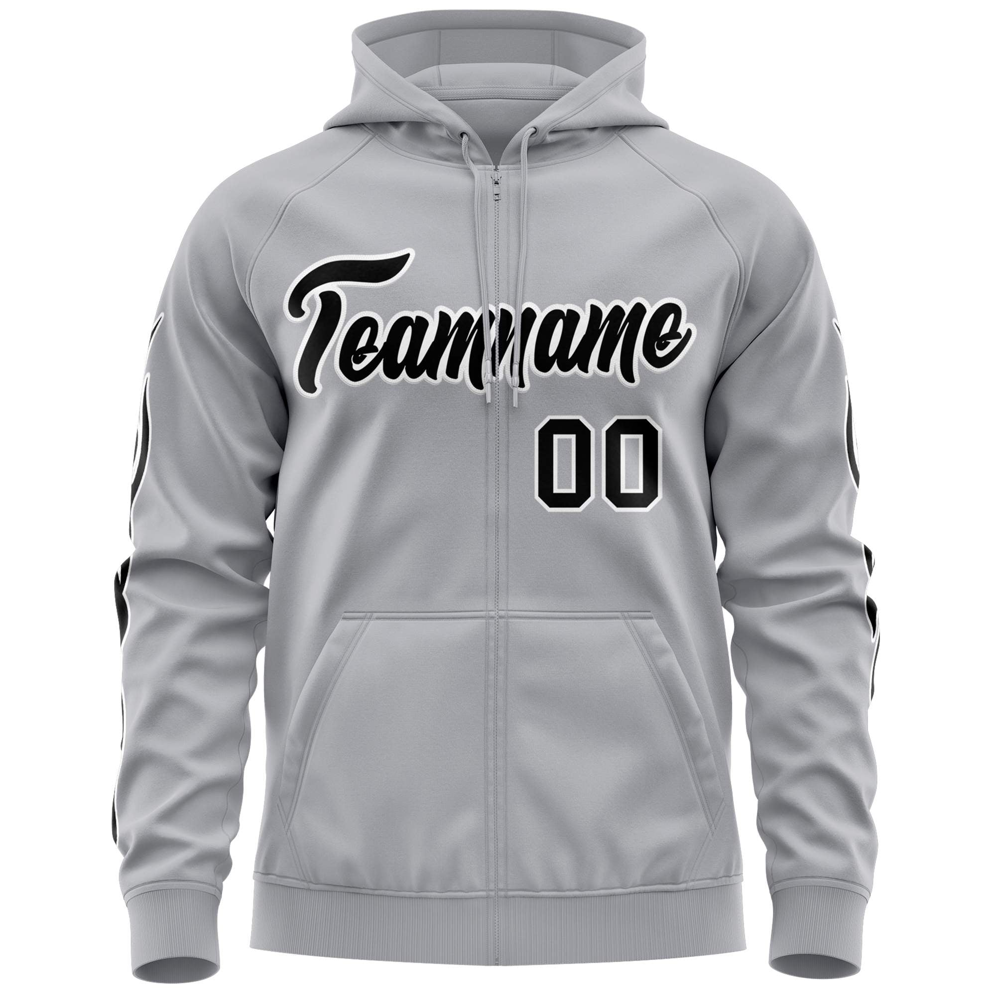 Custom Stitched Gray Black Sports Full-Zip Sweatshirt Hoodie with Flame| KXKSHOP