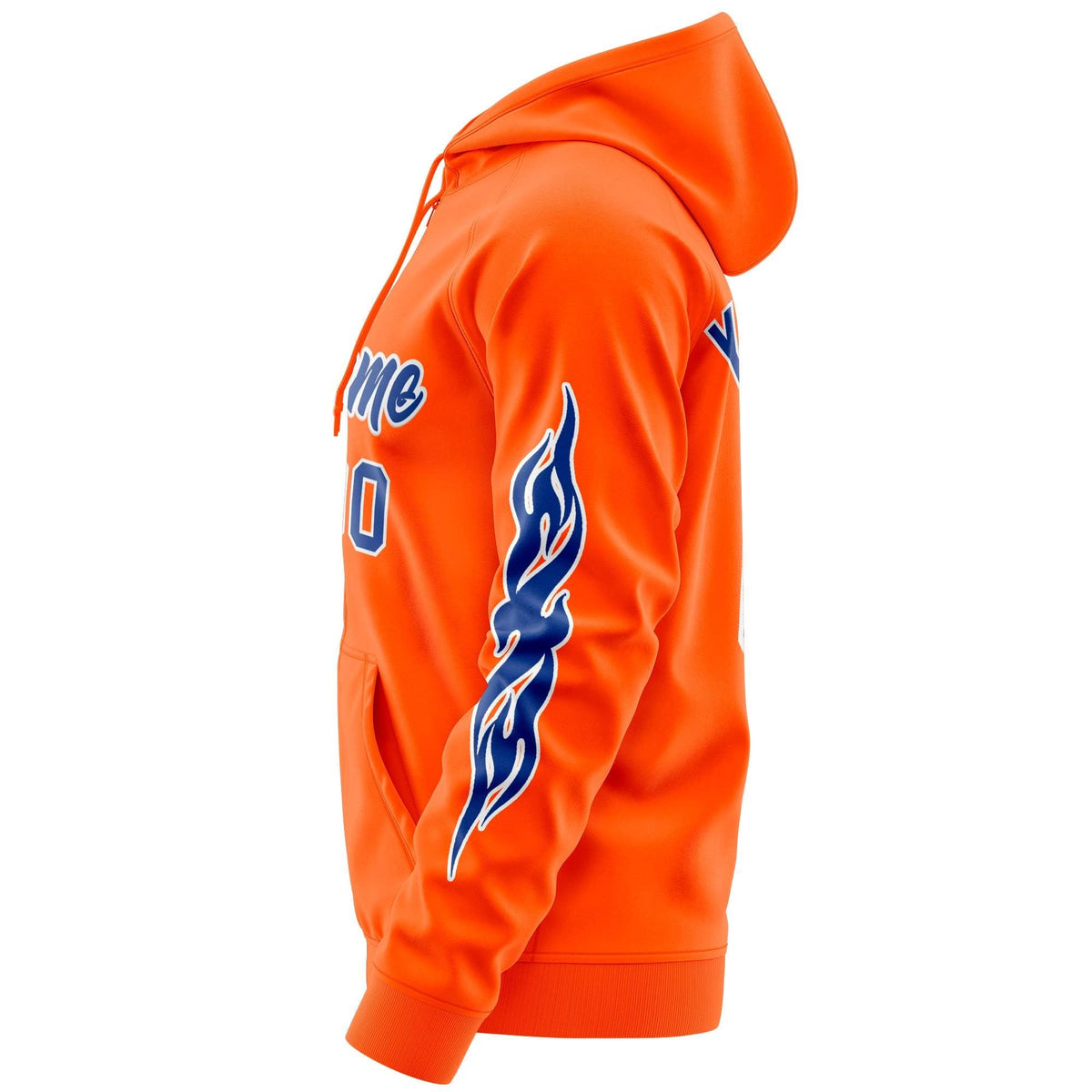 Custom Stitched Orange Royal Sports Full-Zip Sweatshirt Hoodie with Flame| KXKSHOP