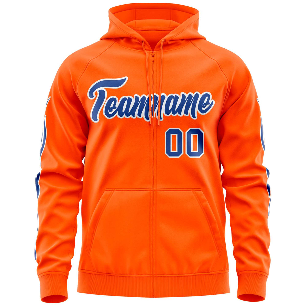 Custom Stitched Orange Royal Sports Full-Zip Sweatshirt Hoodie with Flame| KXKSHOP