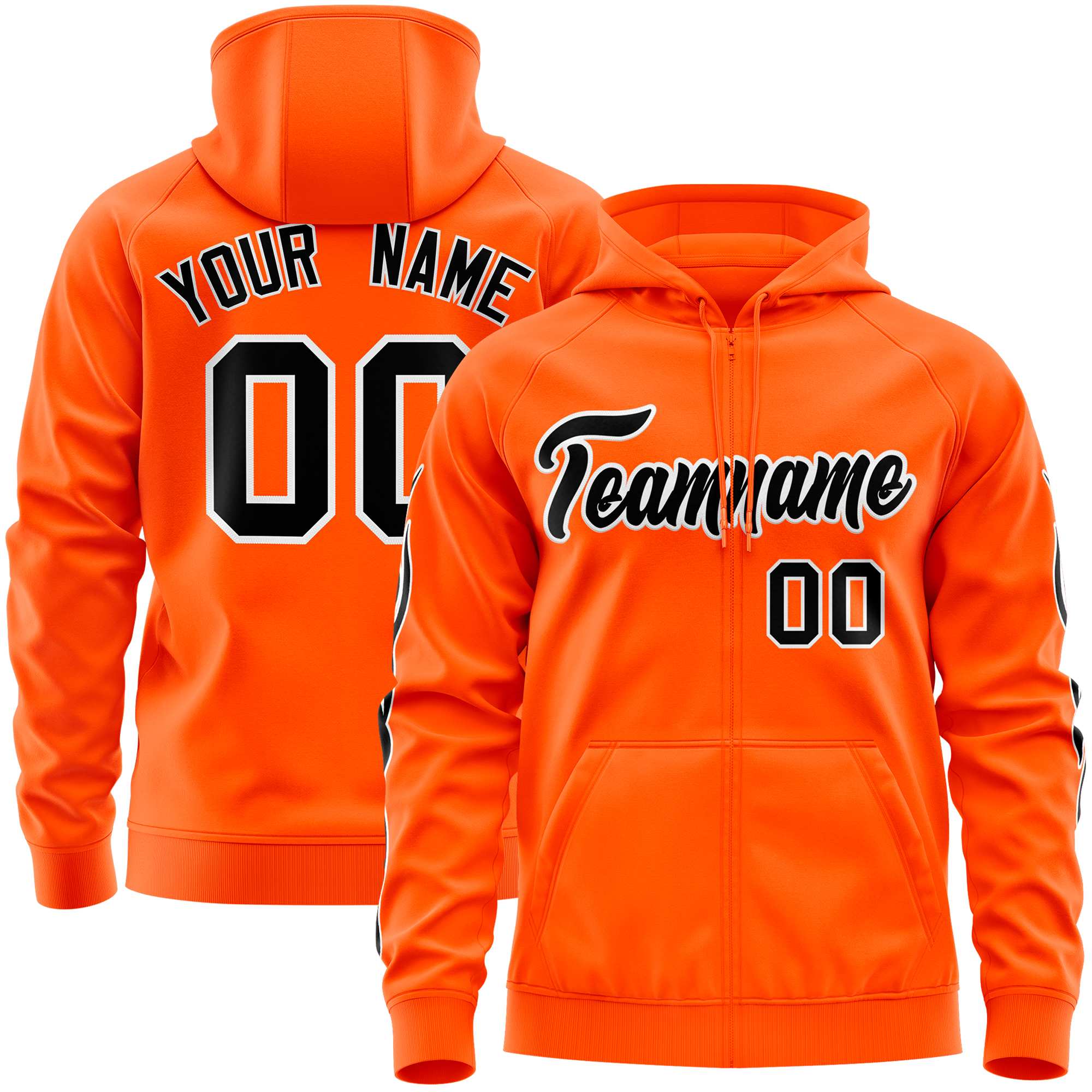 Custom Stitched Orange Black Sports Full-Zip Sweatshirt Hoodie with Flame| KXKSHOP