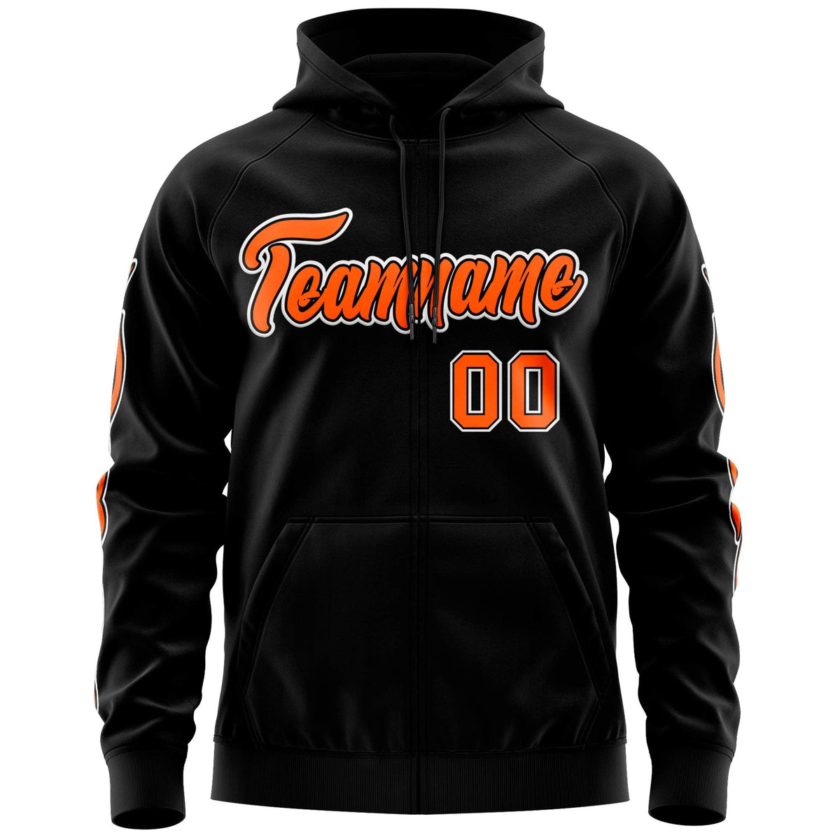 Custom Stitched Black Orange Sports Full-Zip Sweatshirt Hoodie with Flame| KXKSHOP