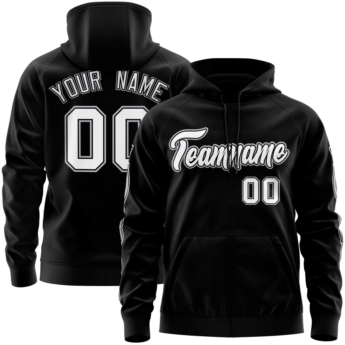 Custom Stitched Black White Sports Full-Zip Sweatshirt Hoodie with Flame| KXKSHOP