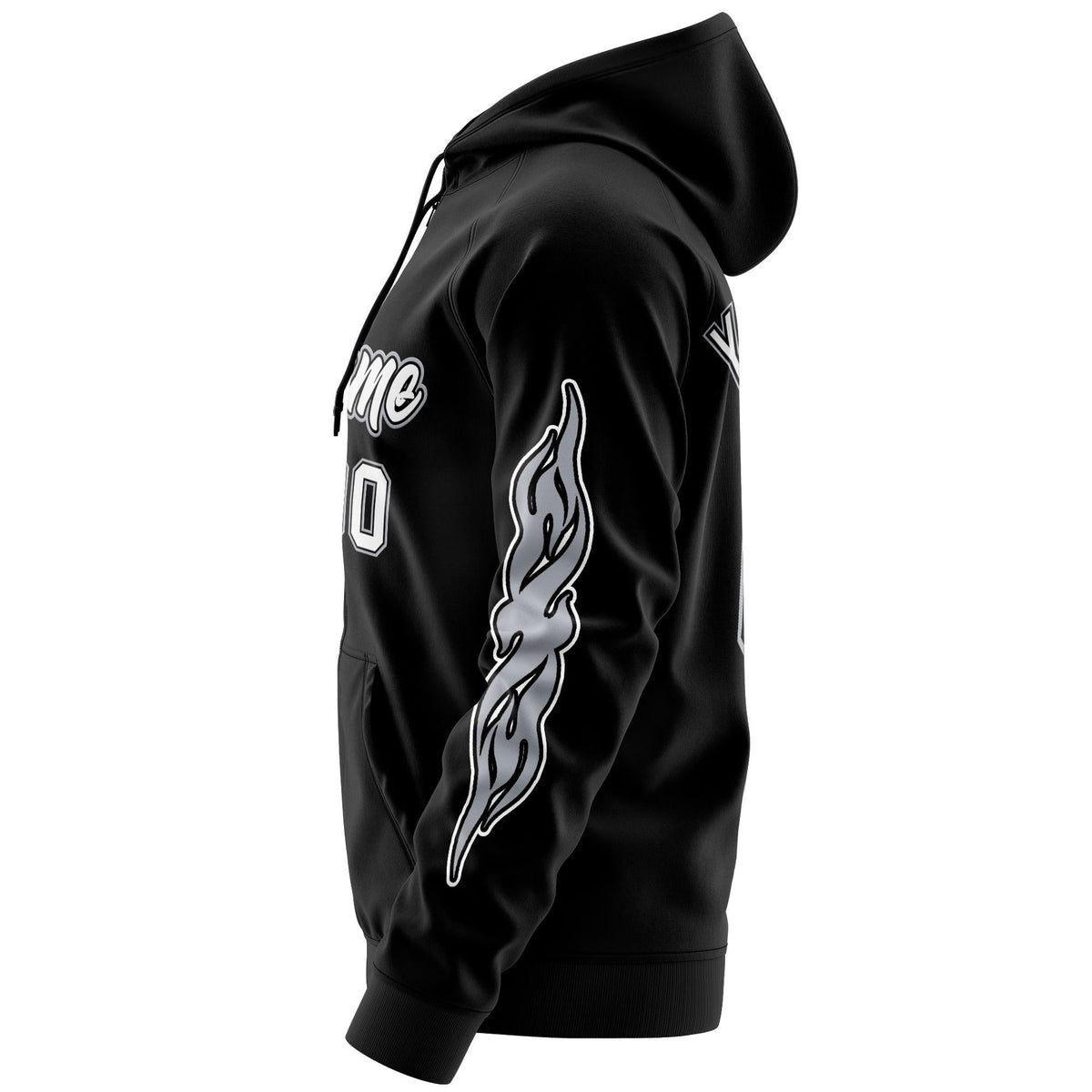 Custom Stitched Black White Sports Full-Zip Sweatshirt Hoodie with Flame| KXKSHOP