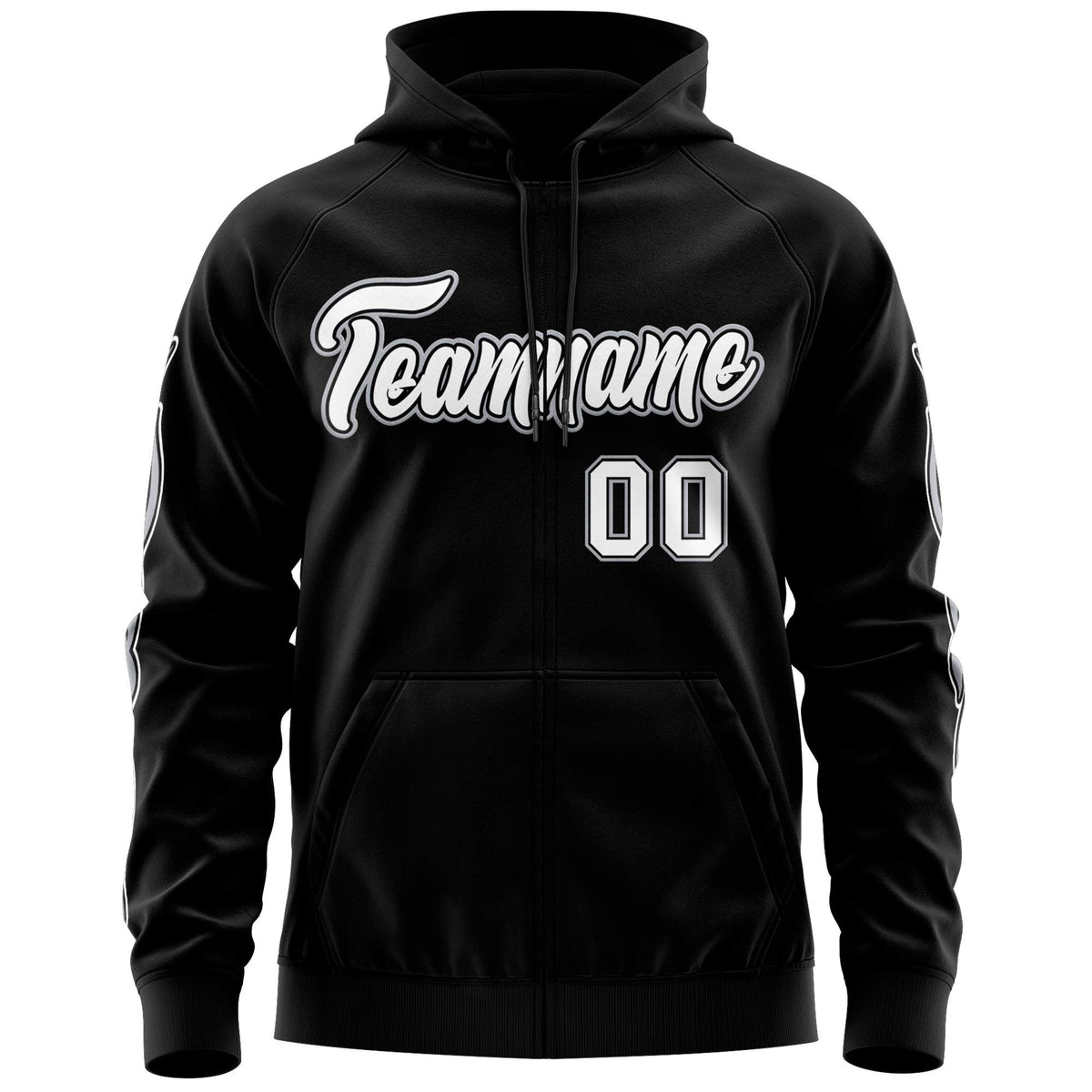 Custom Stitched Black White Sports Full-Zip Sweatshirt Hoodie with Flame| KXKSHOP