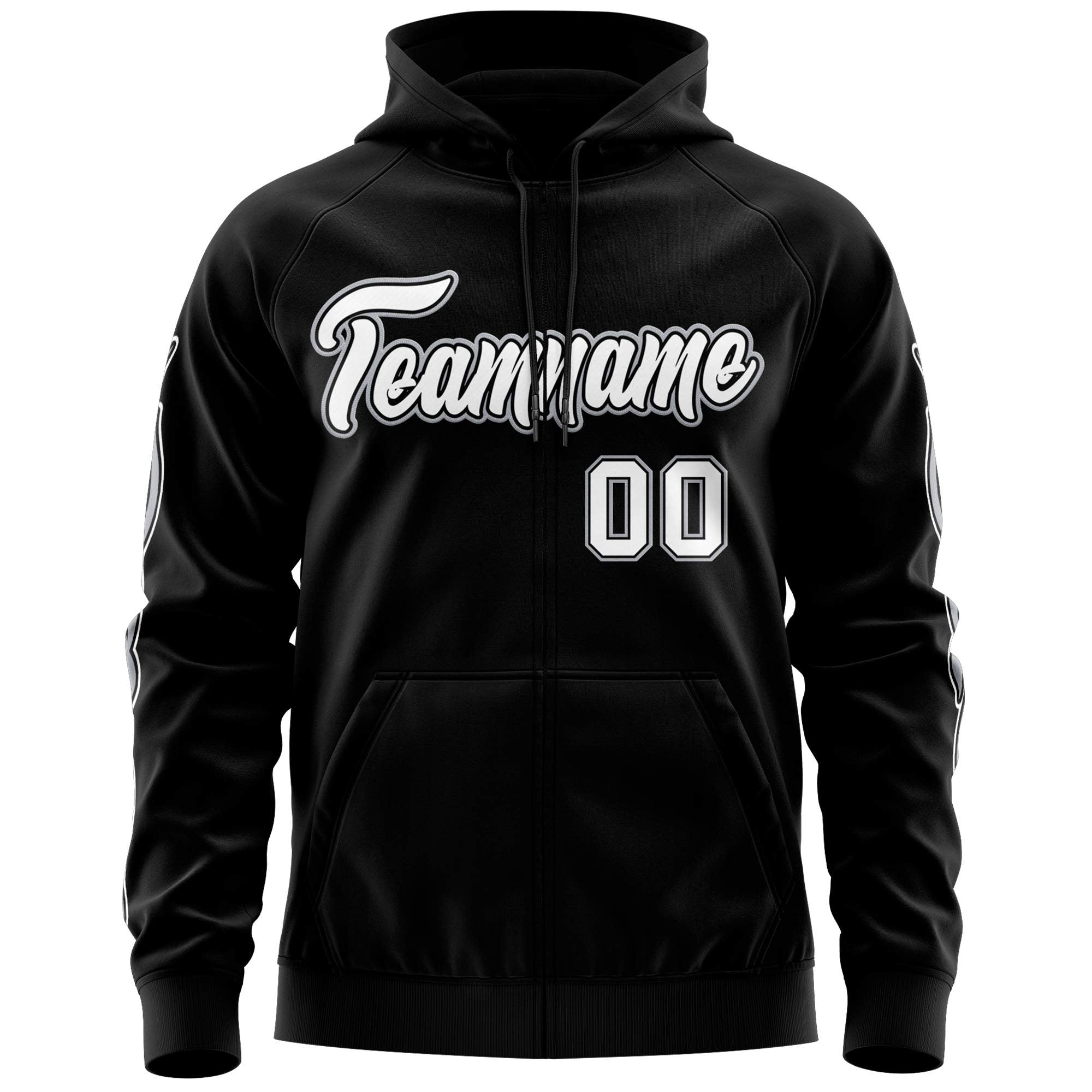 Custom Stitched Black White Sports Full-Zip Sweatshirt Hoodie with Flame| KXKSHOP