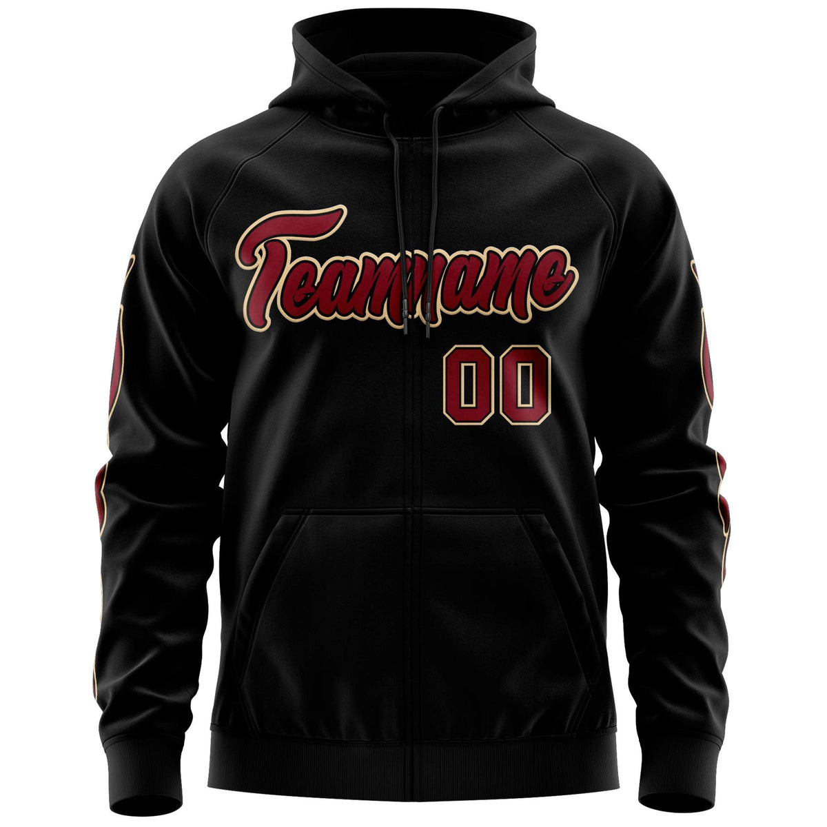 Custom Stitched Black Crimson Sports Full-Zip Sweatshirt Hoodie with Flame| KXKSHOP