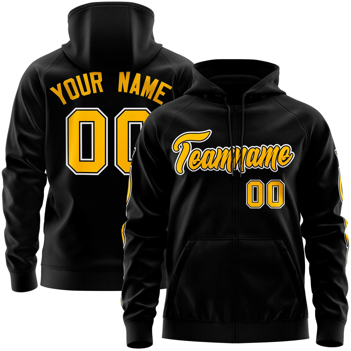 Custom Stitched Black Gold Sports Full-Zip Sweatshirt Hoodie with Flame| KXKSHOP