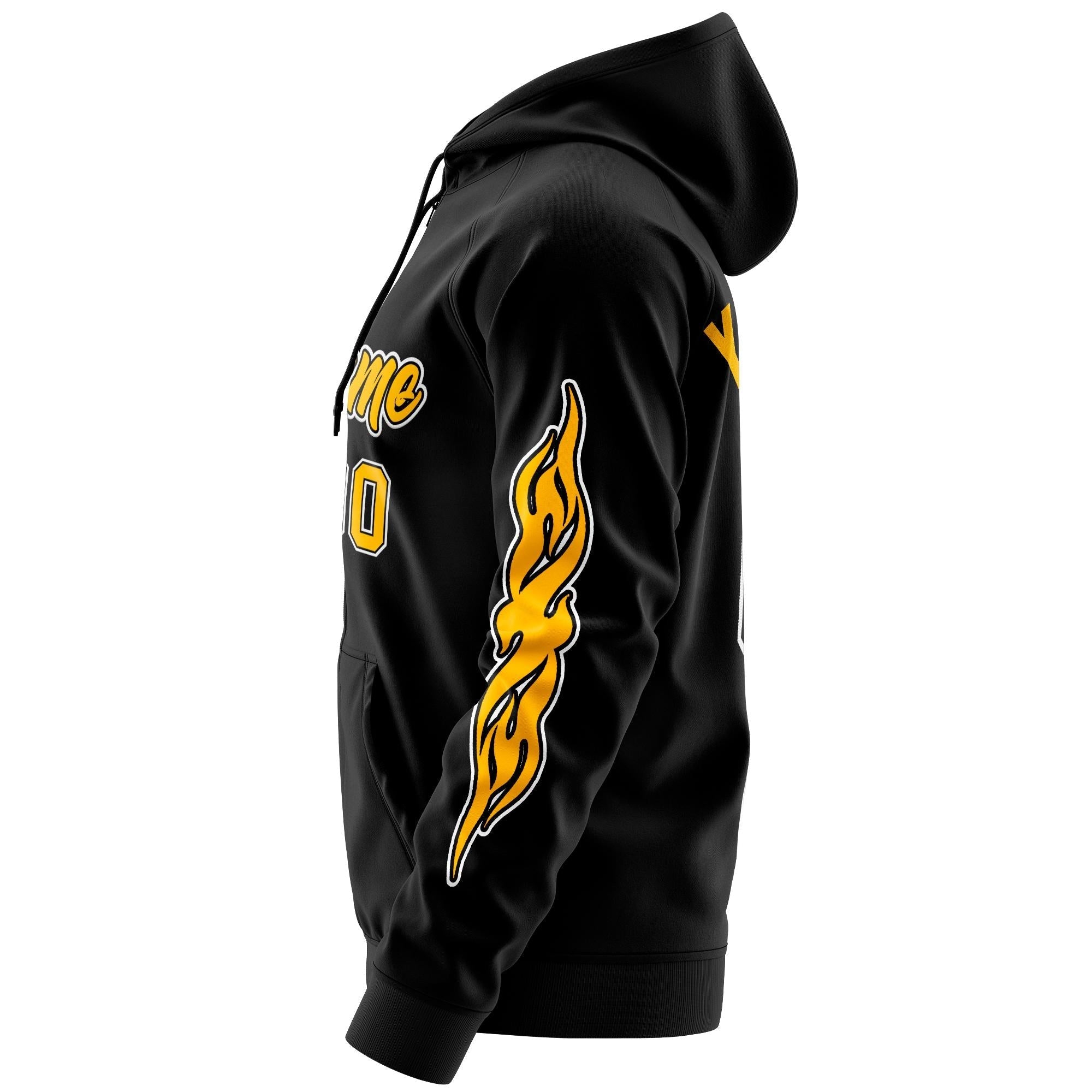 Custom Stitched Black Gold Sports Full-Zip Sweatshirt Hoodie with Flame| KXKSHOP