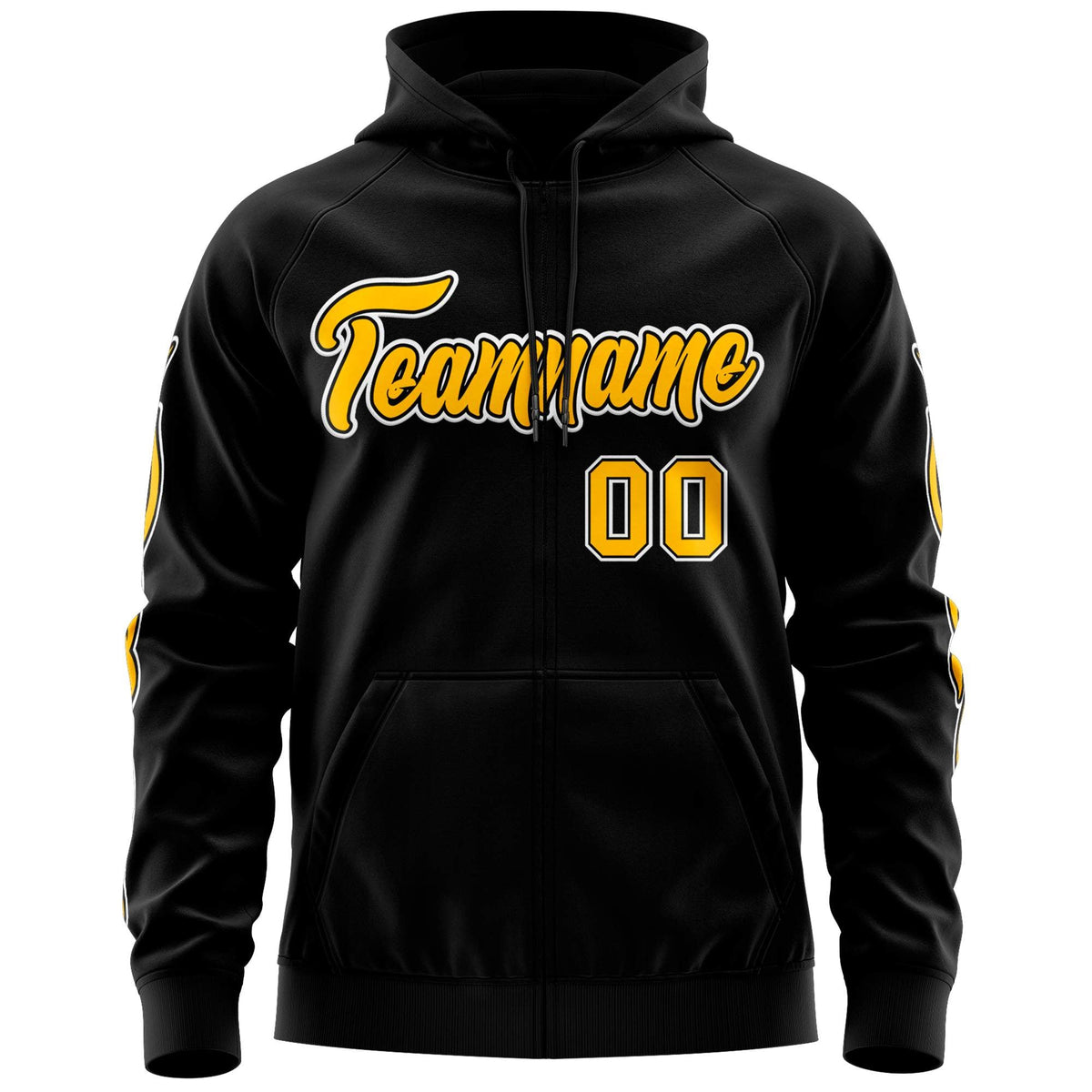 Custom Stitched Black Gold Sports Full-Zip Sweatshirt Hoodie with Flame| KXKSHOP