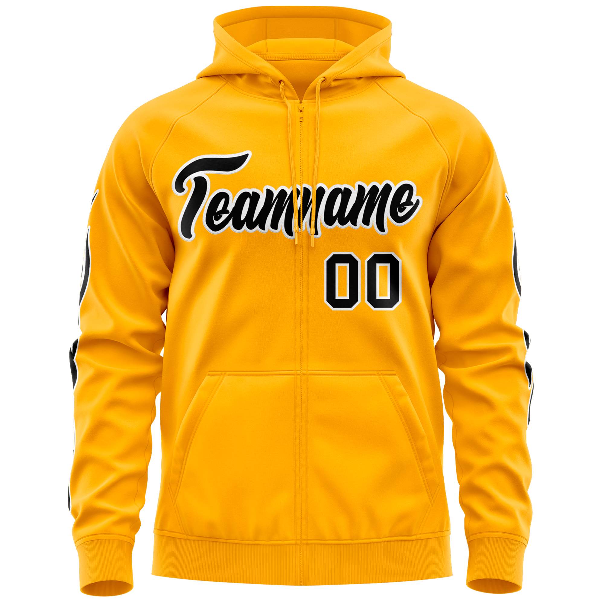 Custom Stitched Gold Black Sports Full-Zip Sweatshirt Hoodie with Flame| KXKSHOP