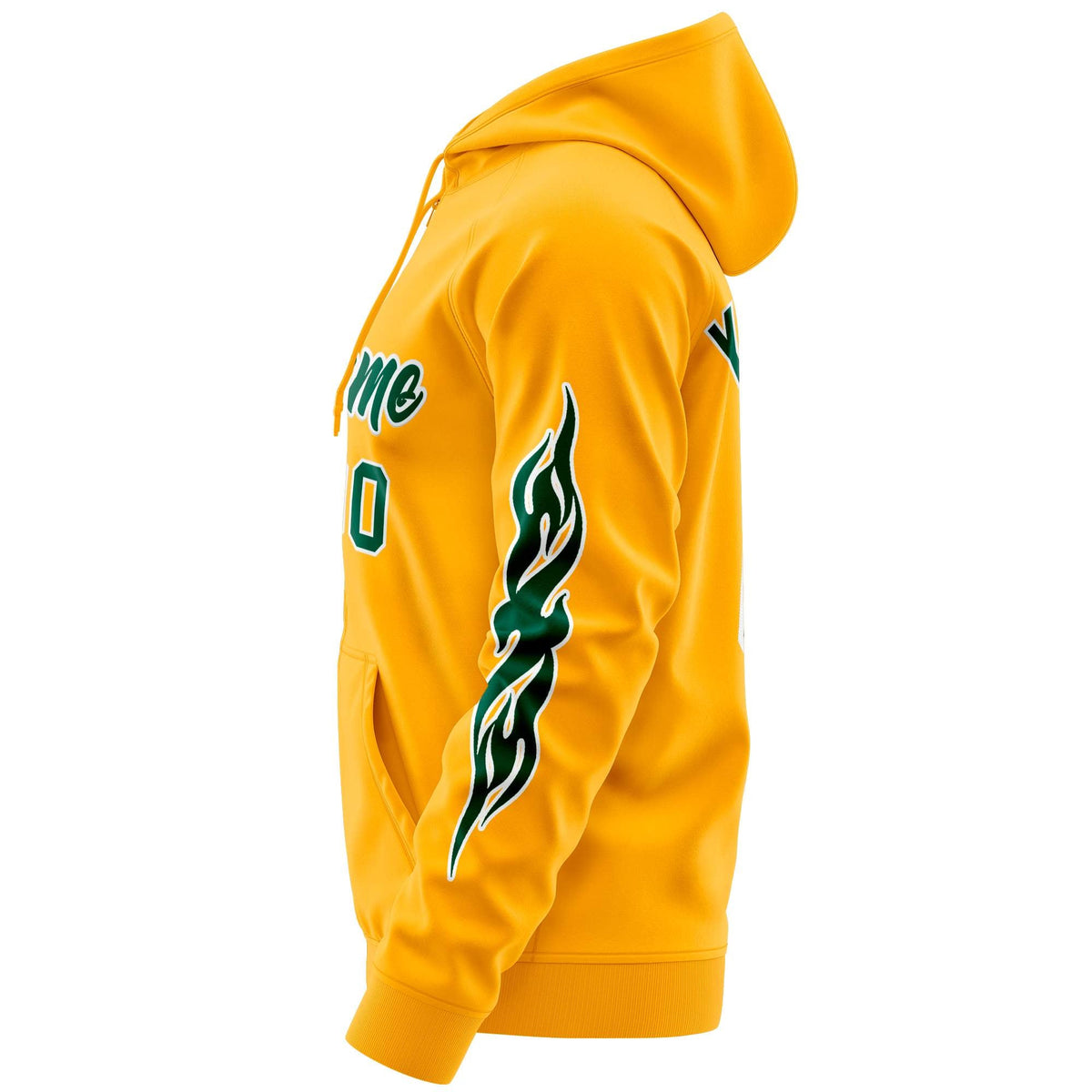 Custom Stitched Gold Green Sports Full-Zip Sweatshirt Hoodie with Flame| KXKSHOP