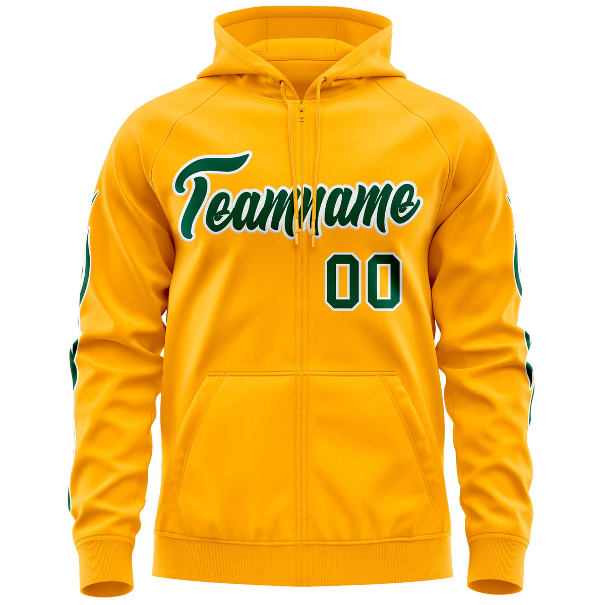 Custom Stitched Gold Green Sports Full-Zip Sweatshirt Hoodie with Flame| KXKSHOP