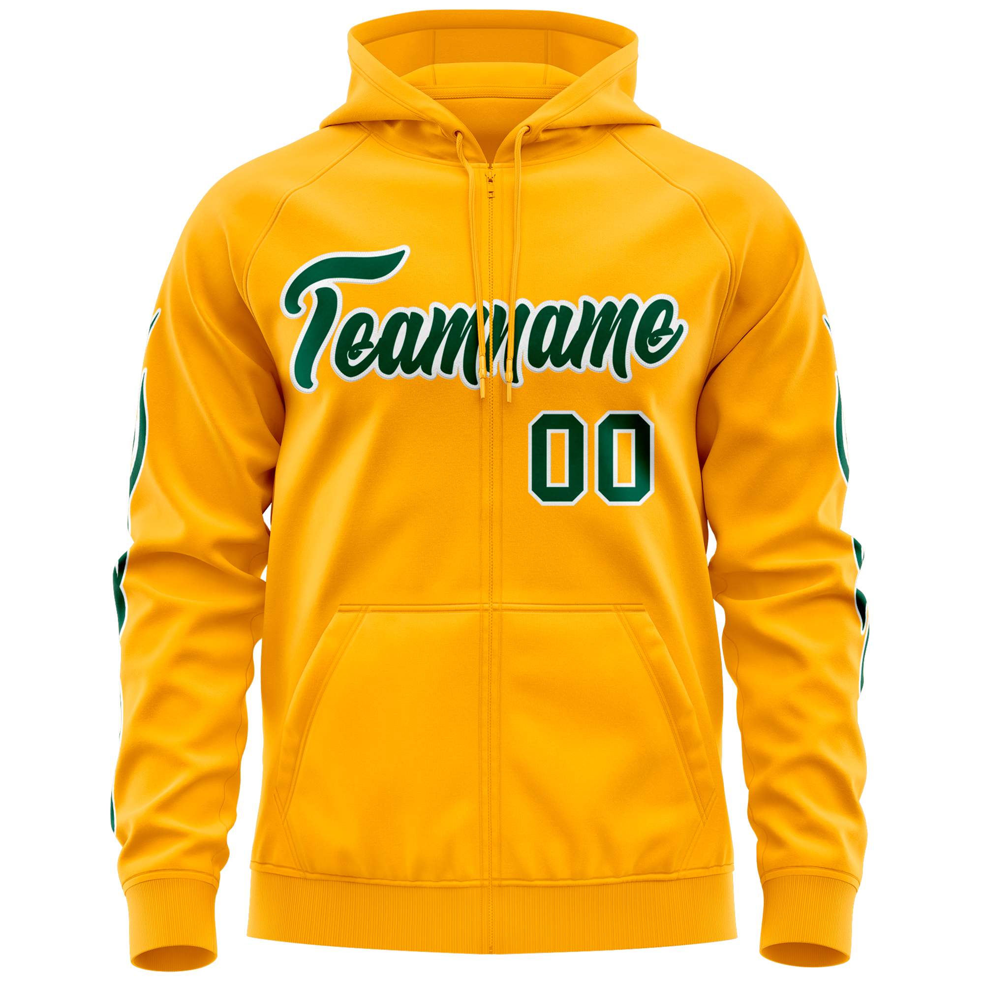 Custom Stitched Gold Green Sports Full-Zip Sweatshirt Hoodie with Flame| KXKSHOP