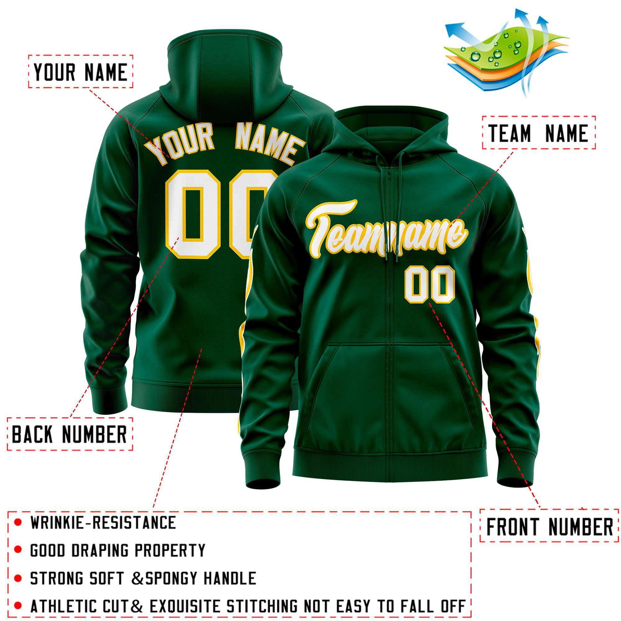 Custom Stitched Green White Sports Full-Zip Sweatshirt Hoodie with Flame| KXKSHOP