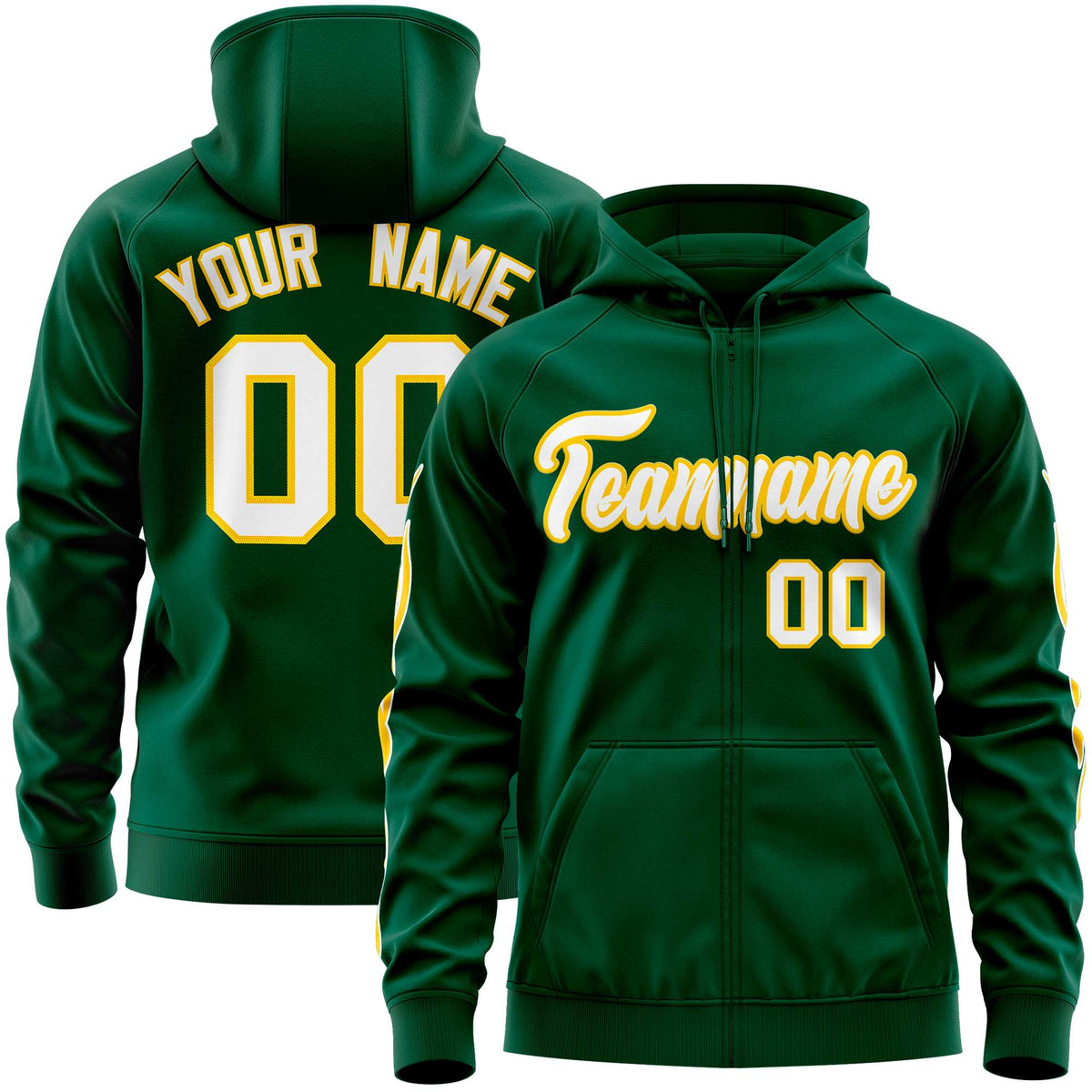 Custom Stitched Green White Sports Full-Zip Sweatshirt Hoodie with Flame| KXKSHOP