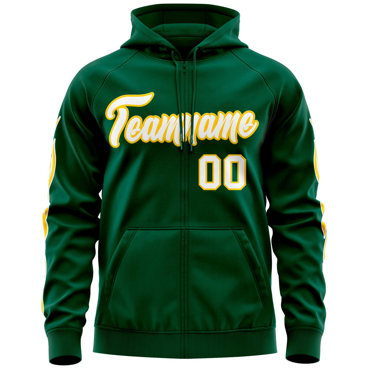 Custom Stitched Green White Sports Full-Zip Sweatshirt Hoodie with Flame| KXKSHOP