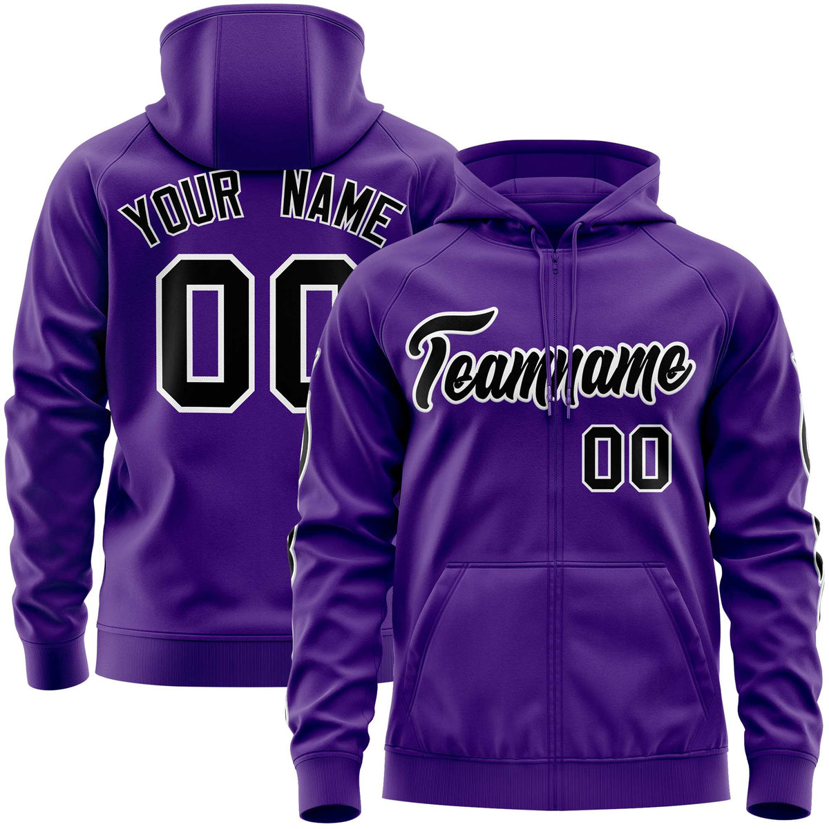 Custom Stitched Purple Black Sports Full-Zip Sweatshirt Hoodie with Flame| KXKSHOP