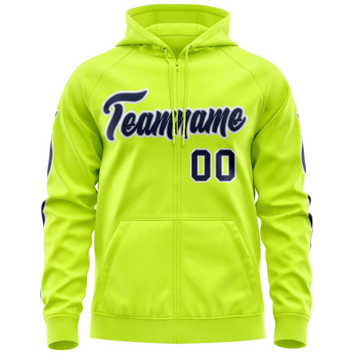 Custom Stitched Neon Green Navy Sports Full-Zip Sweatshirt Hoodie with Flame| KXKSHOP