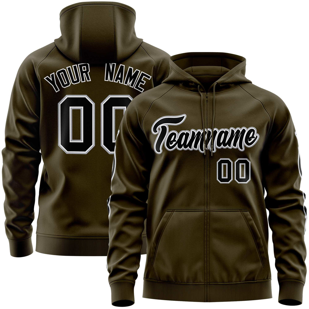 Custom Stitched Olive Black Sports Full-Zip Sweatshirt Hoodie with Flame| KXKSHOP