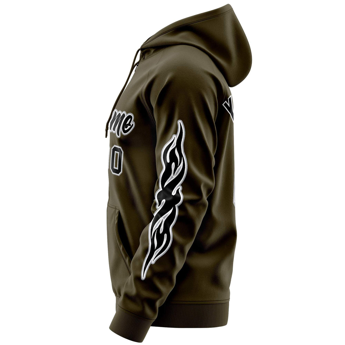 Custom Stitched Olive Black Sports Full-Zip Sweatshirt Hoodie with Flame| KXKSHOP