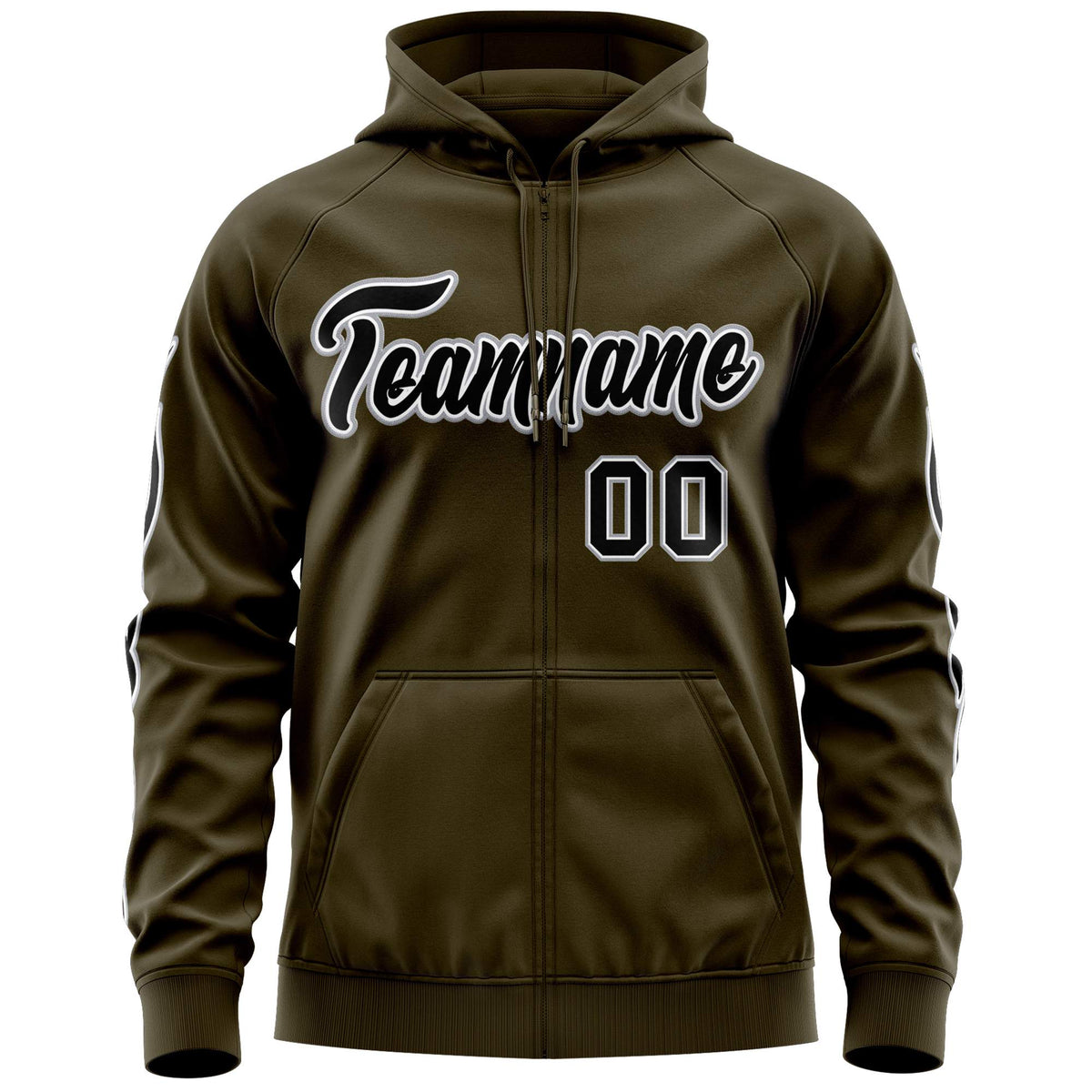 Custom Stitched Olive Black Sports Full-Zip Sweatshirt Hoodie with Flame| KXKSHOP