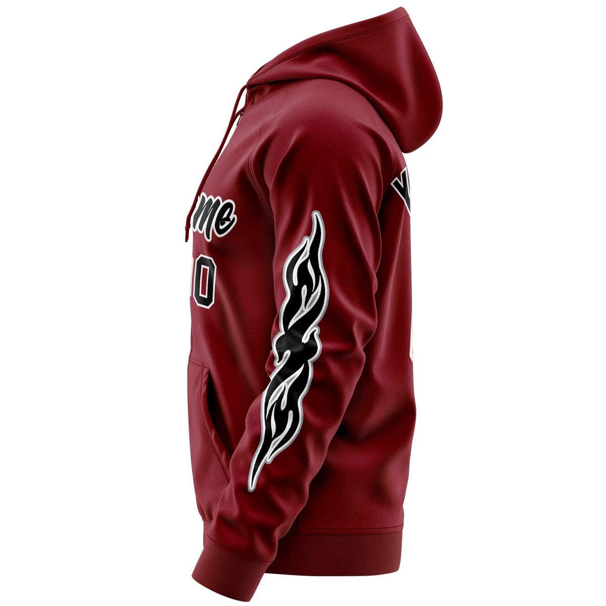 Custom Stitched Crimson Black Sports Full-Zip Sweatshirt Hoodie with Flame| KXKSHOP