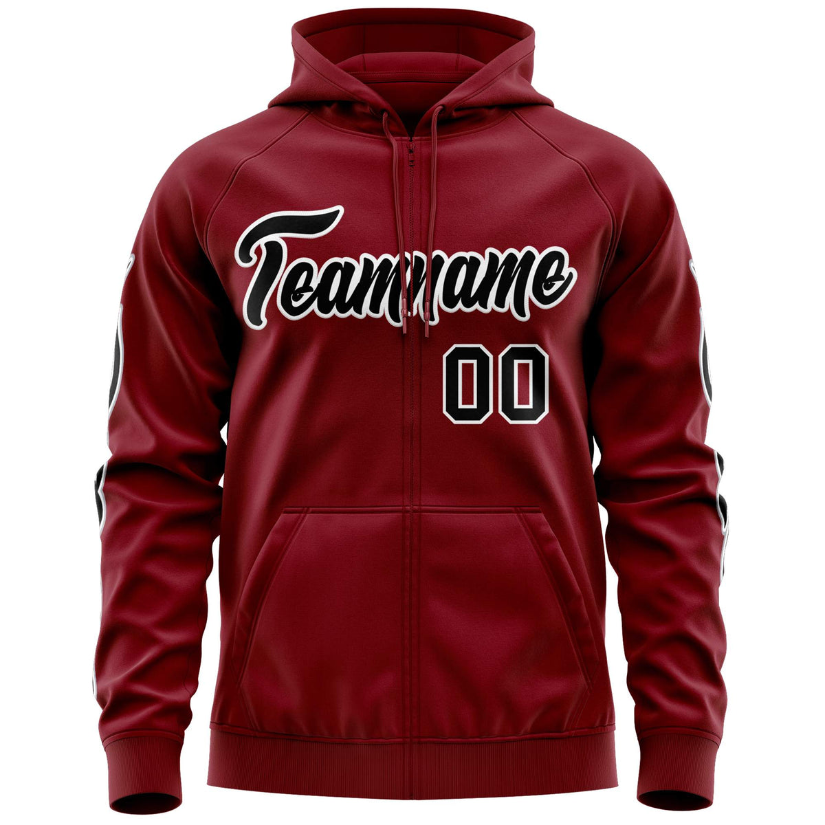 Custom Stitched Crimson Black Sports Full-Zip Sweatshirt Hoodie with Flame| KXKSHOP