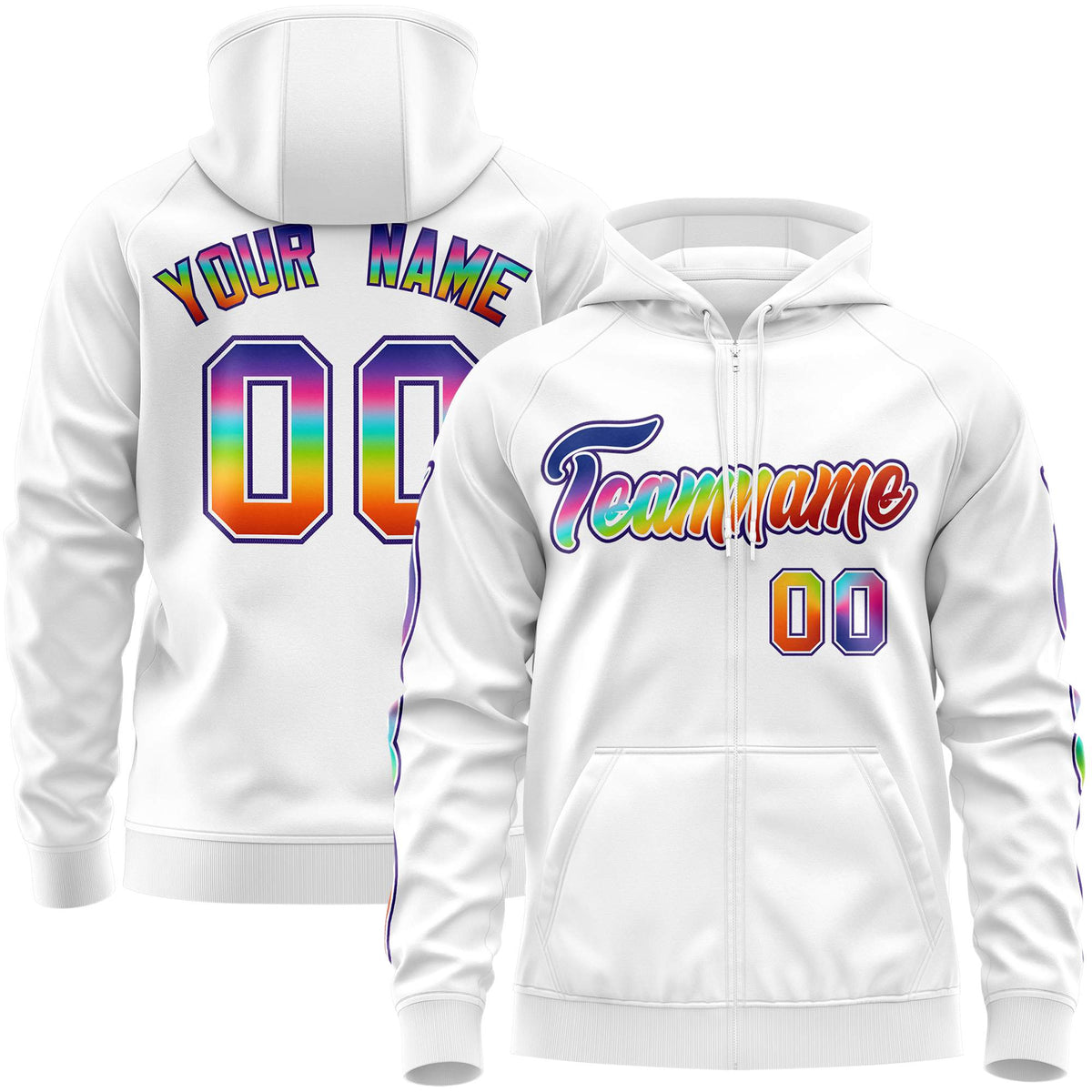 Custom Stitched White Purple Sports Full-Zip Sweatshirt Hoodie with Colored Flames| KXKSHOP
