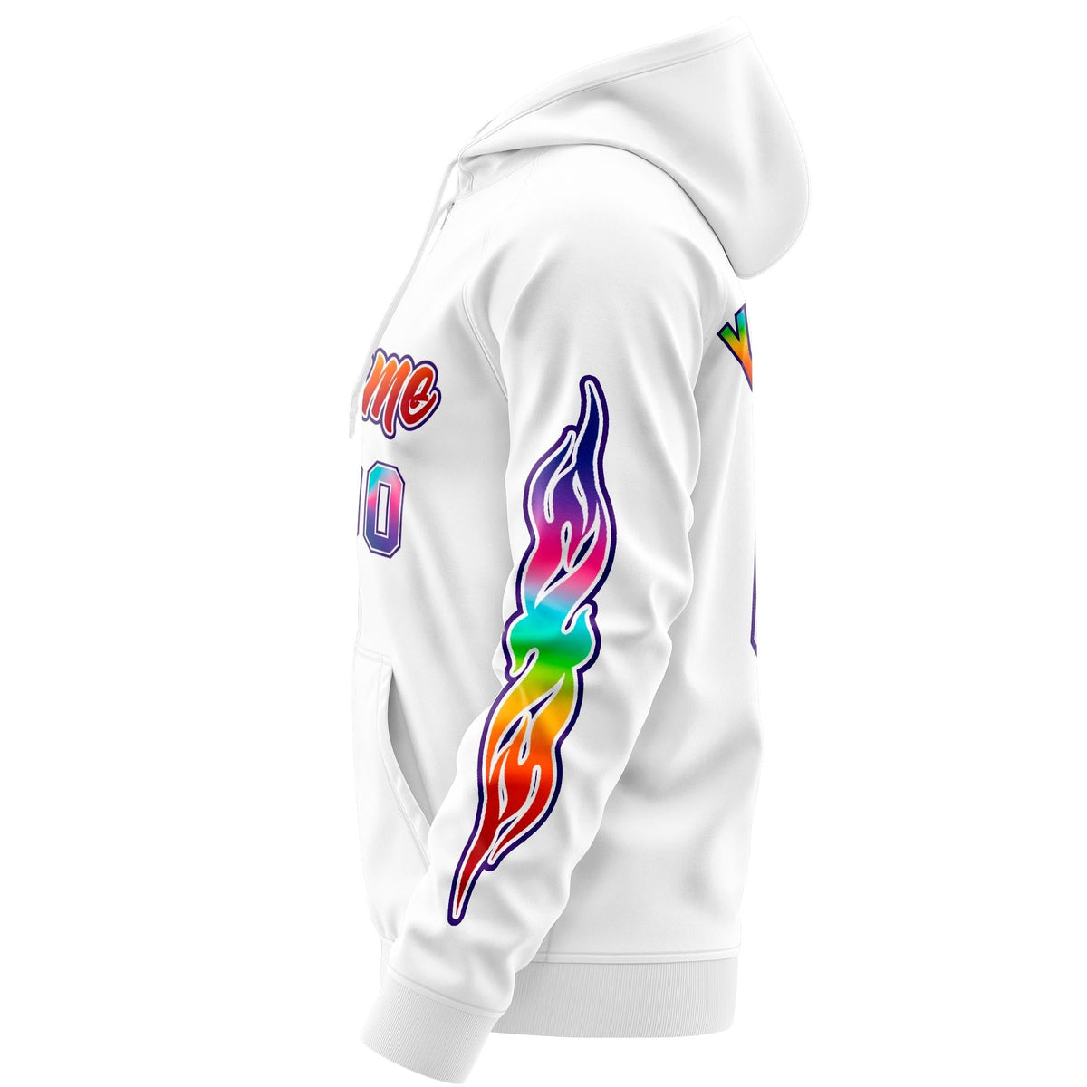 Custom Stitched White Purple Sports Full-Zip Sweatshirt Hoodie with Colored Flames| KXKSHOP