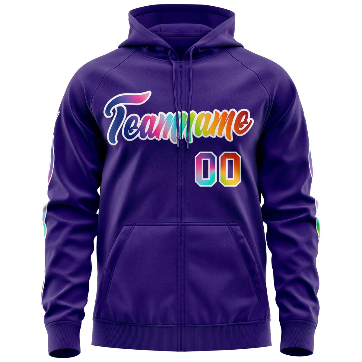 Custom Stitched Purple White Sports Full-Zip Sweatshirt Hoodie with Colored Flames| KXKSHOP