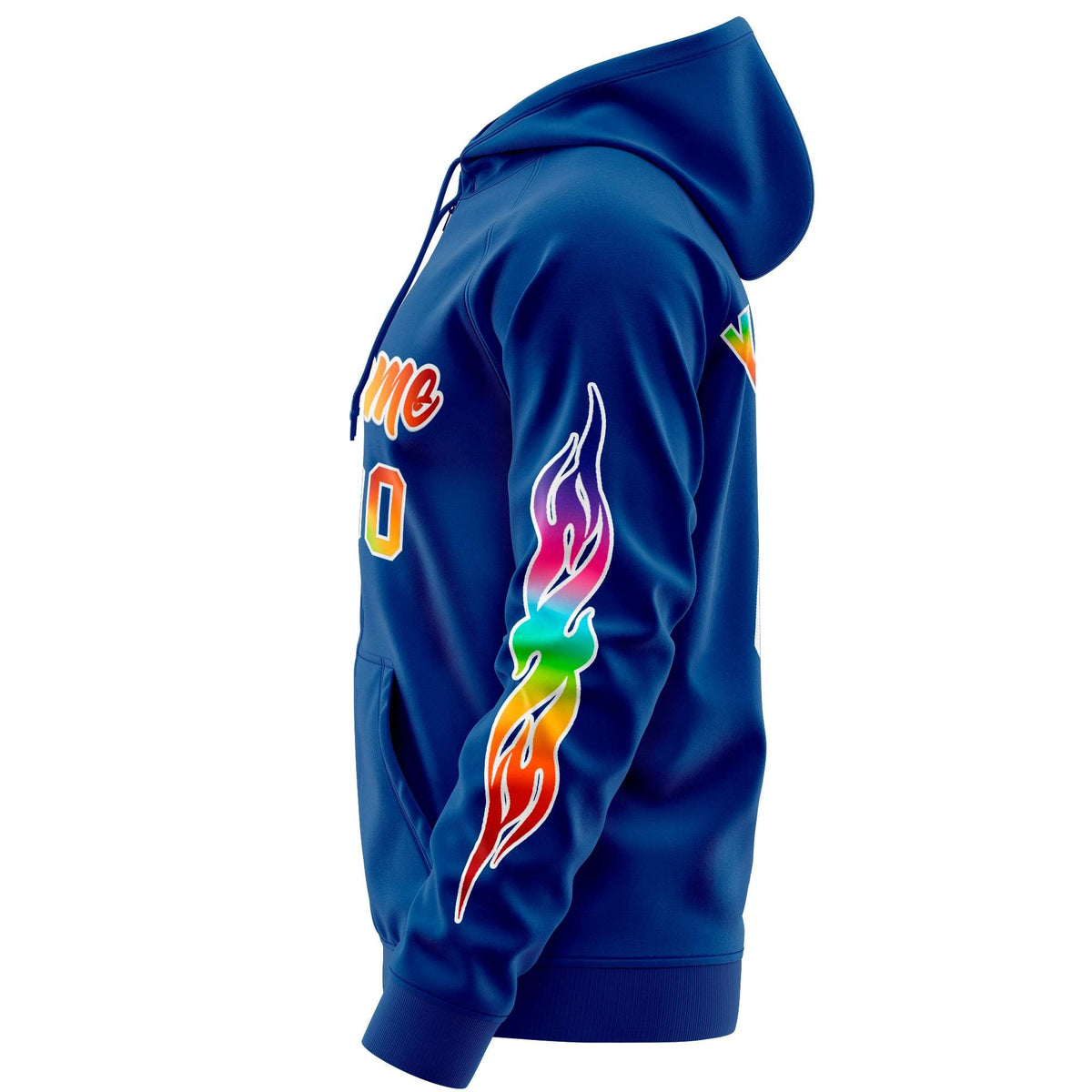 Custom Stitched Royal White Sports Full-Zip Sweatshirt Hoodie with Colored Flames| KXKSHOP
