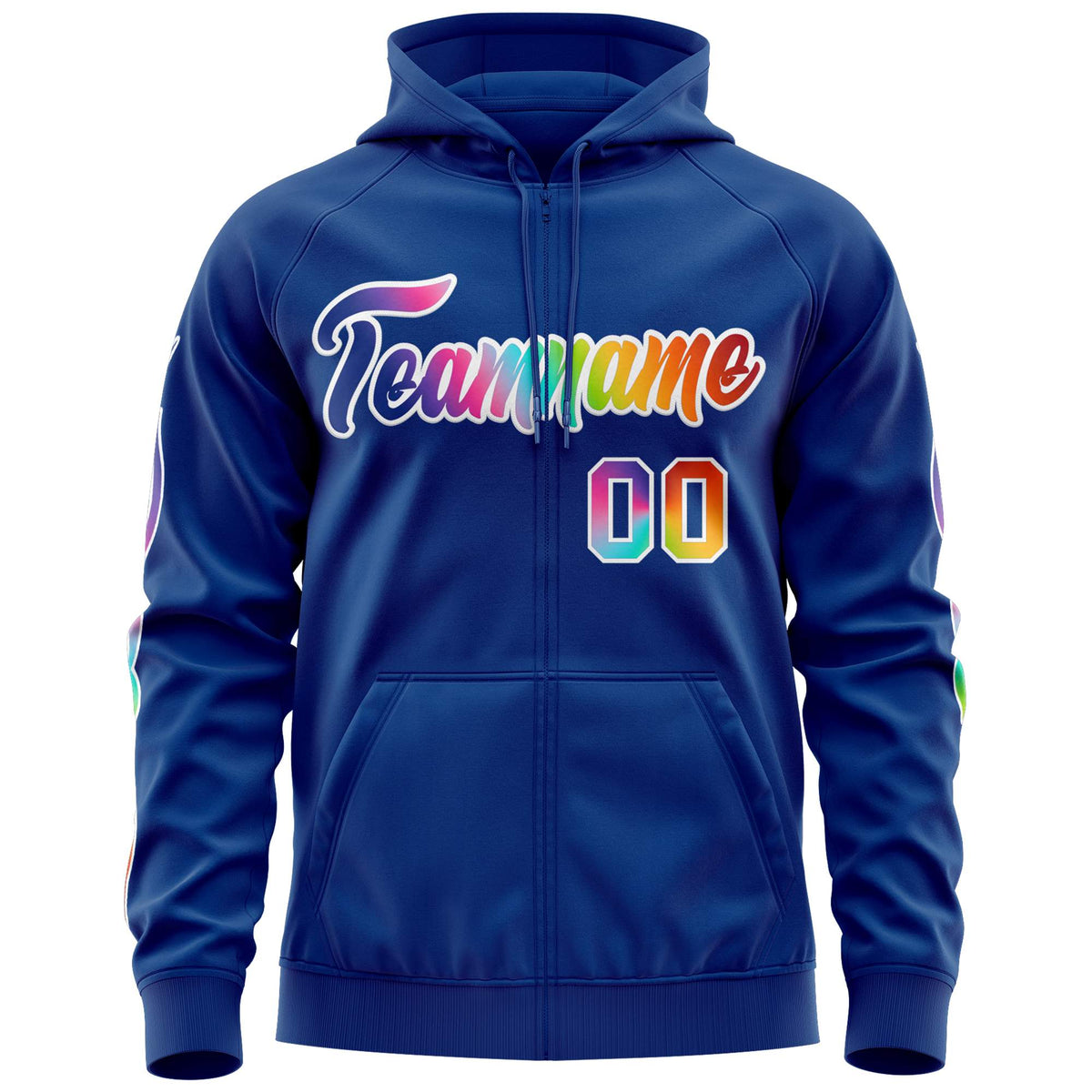 Custom Stitched Royal White Sports Full-Zip Sweatshirt Hoodie with Colored Flames| KXKSHOP
