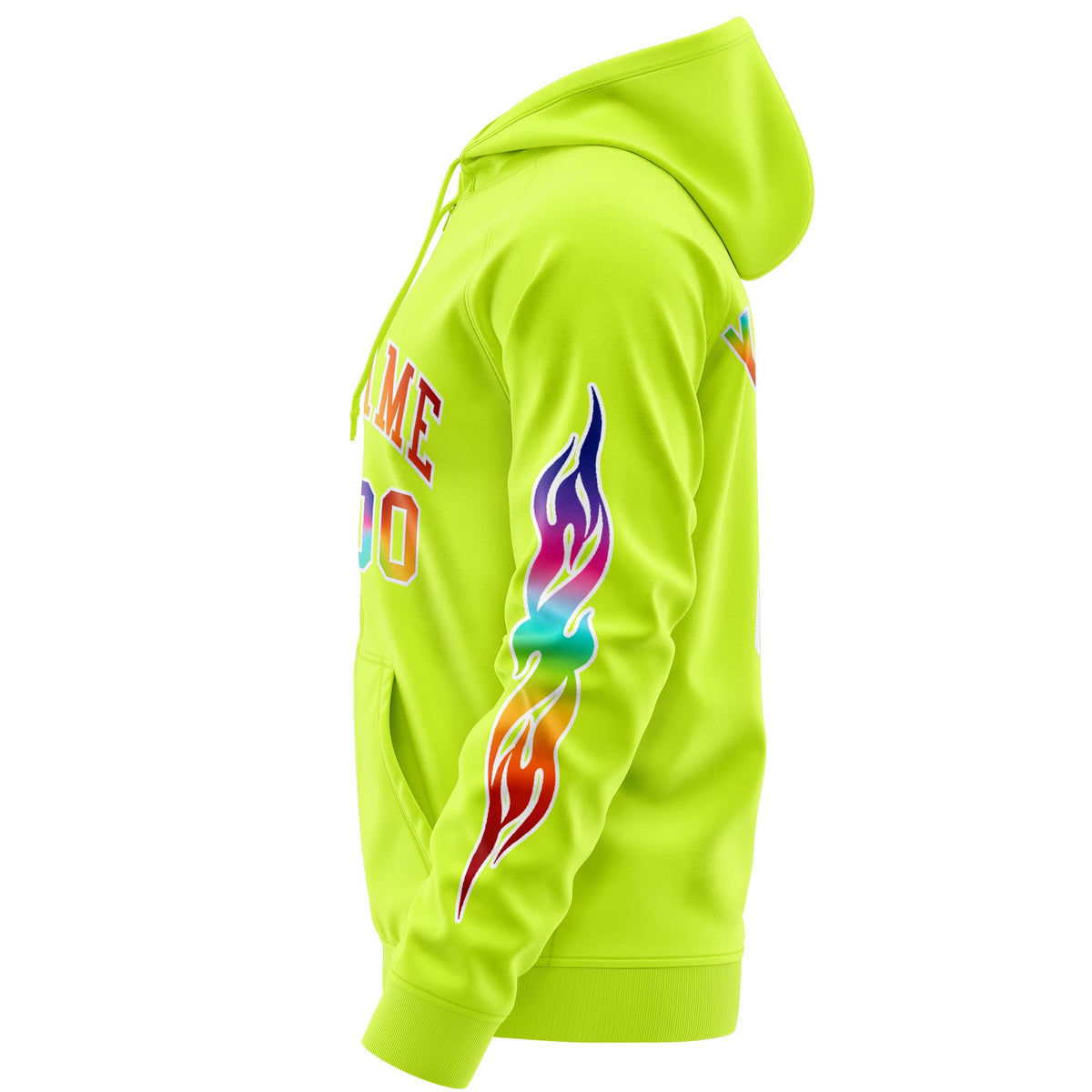 Custom Stitched Neon Green White Sports Full-Zip Sweatshirt Hoodie with Colored Flames| KXKSHOP