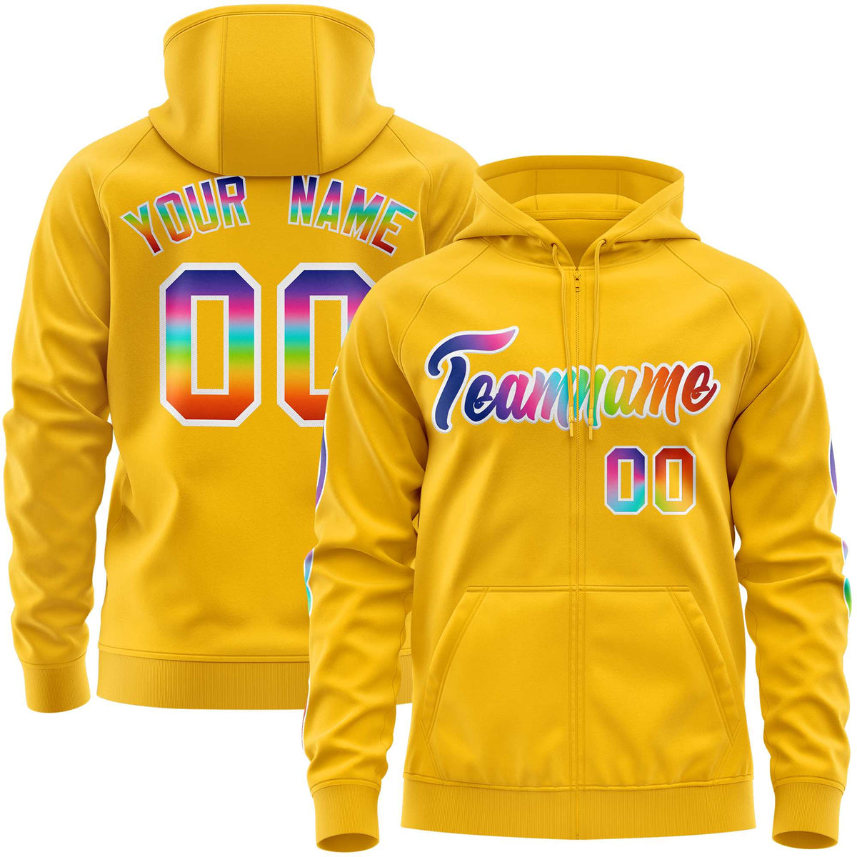 Custom Stitched Gold White Sports Full-Zip Sweatshirt Hoodie with Colored Flames| KXKSHOP