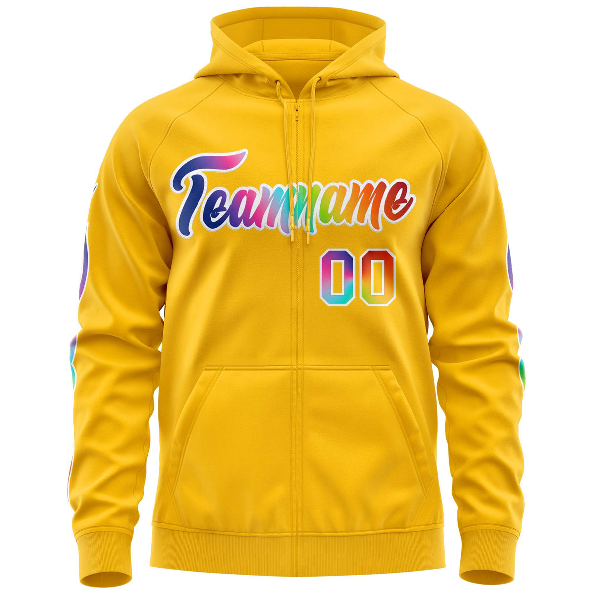 Custom Stitched Gold White Sports Full-Zip Sweatshirt Hoodie with Colored Flames| KXKSHOP