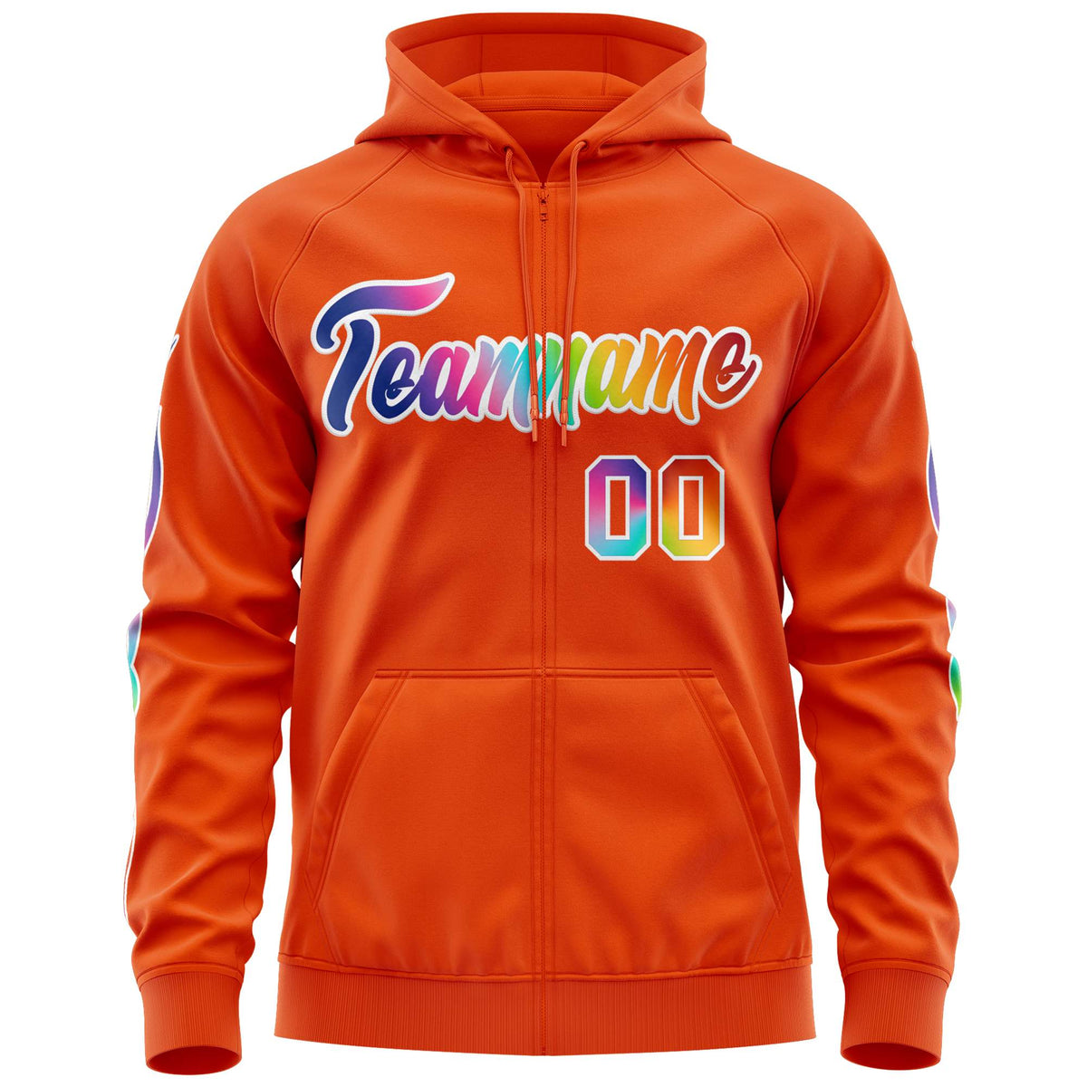 Custom Stitched Orange White Sports Full-Zip Sweatshirt Hoodie with Colored Flames| KXKSHOP