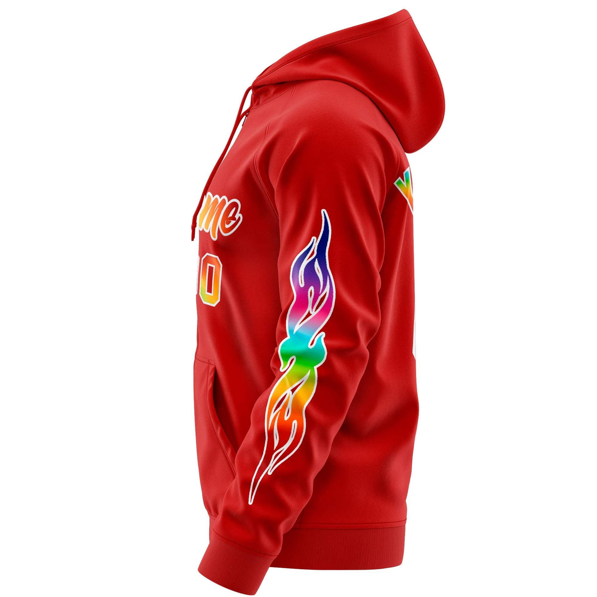 Custom Stitched Red White Sports Full-Zip Sweatshirt Hoodie with Colored Flames| KXKSHOP
