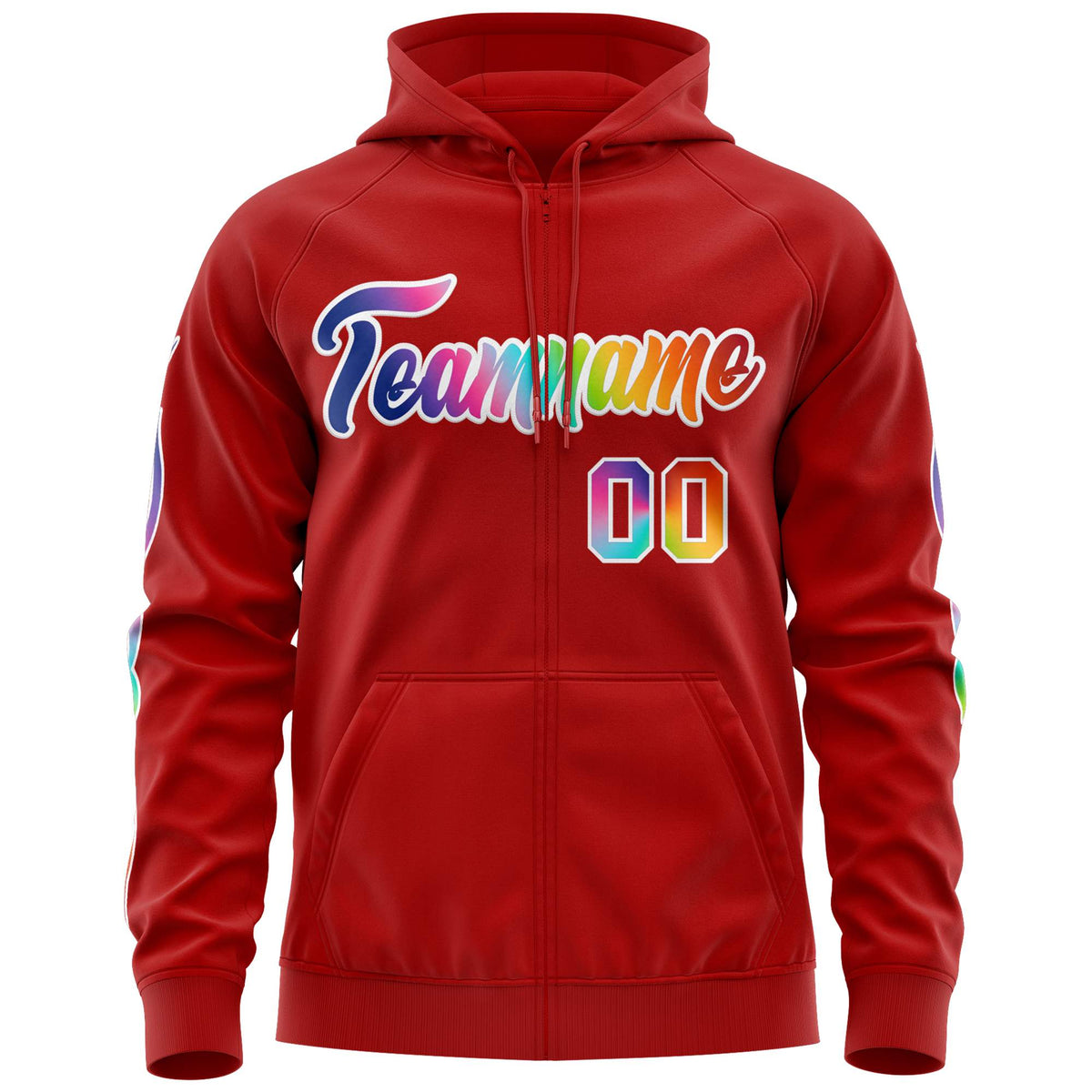 Custom Stitched Red White Sports Full-Zip Sweatshirt Hoodie with Colored Flames| KXKSHOP