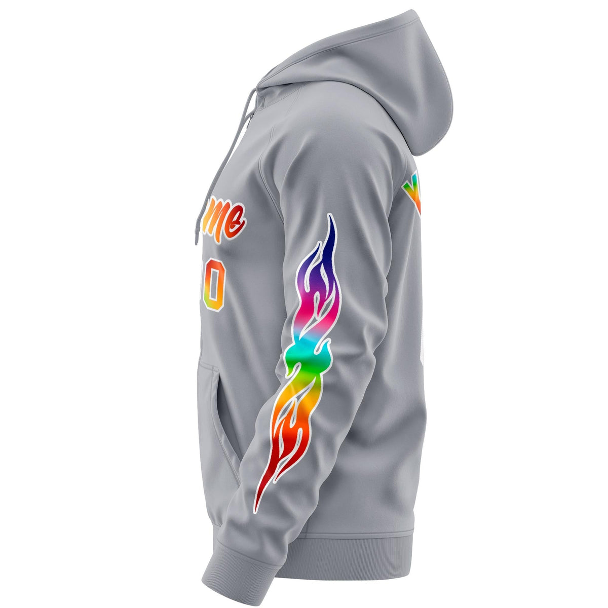 Custom Stitched Gray White Sports Full-Zip Sweatshirt Hoodie with Colored Flames| KXKSHOP