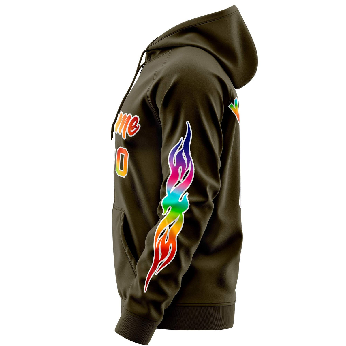 Custom Stitched Olive White Sports Full-Zip Sweatshirt Hoodie with Colored Flames| KXKSHOP