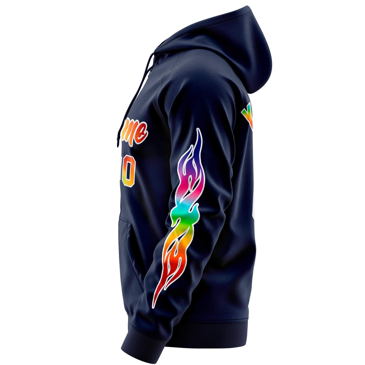 Custom Stitched Navy White Sports Full-Zip Sweatshirt Hoodie with Colored Flames| KXKSHOP