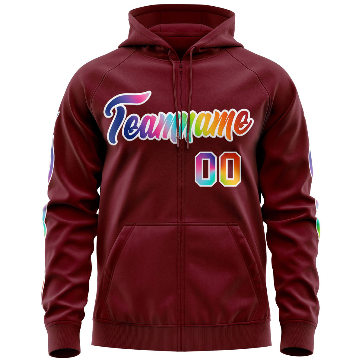 Custom Stitched Crimson White Sports Full-Zip Sweatshirt Hoodie with Colored Flames| KXKSHOP