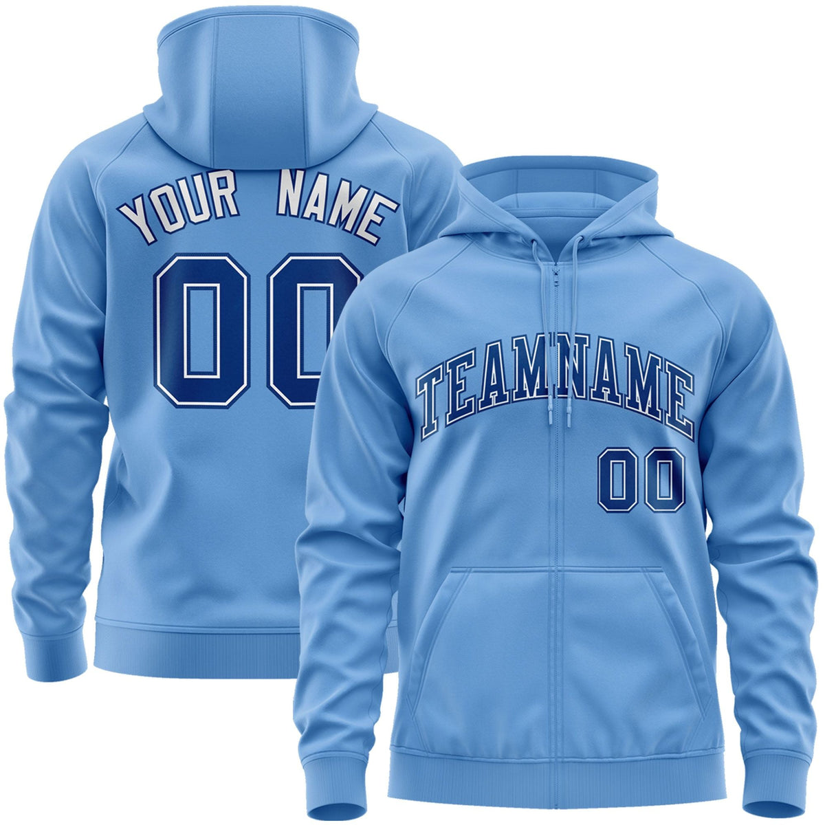 Custom Stitched Lt Blue Royal-White Sports Full-Zip Sweatshirt Hoodie| KXKSHOP
